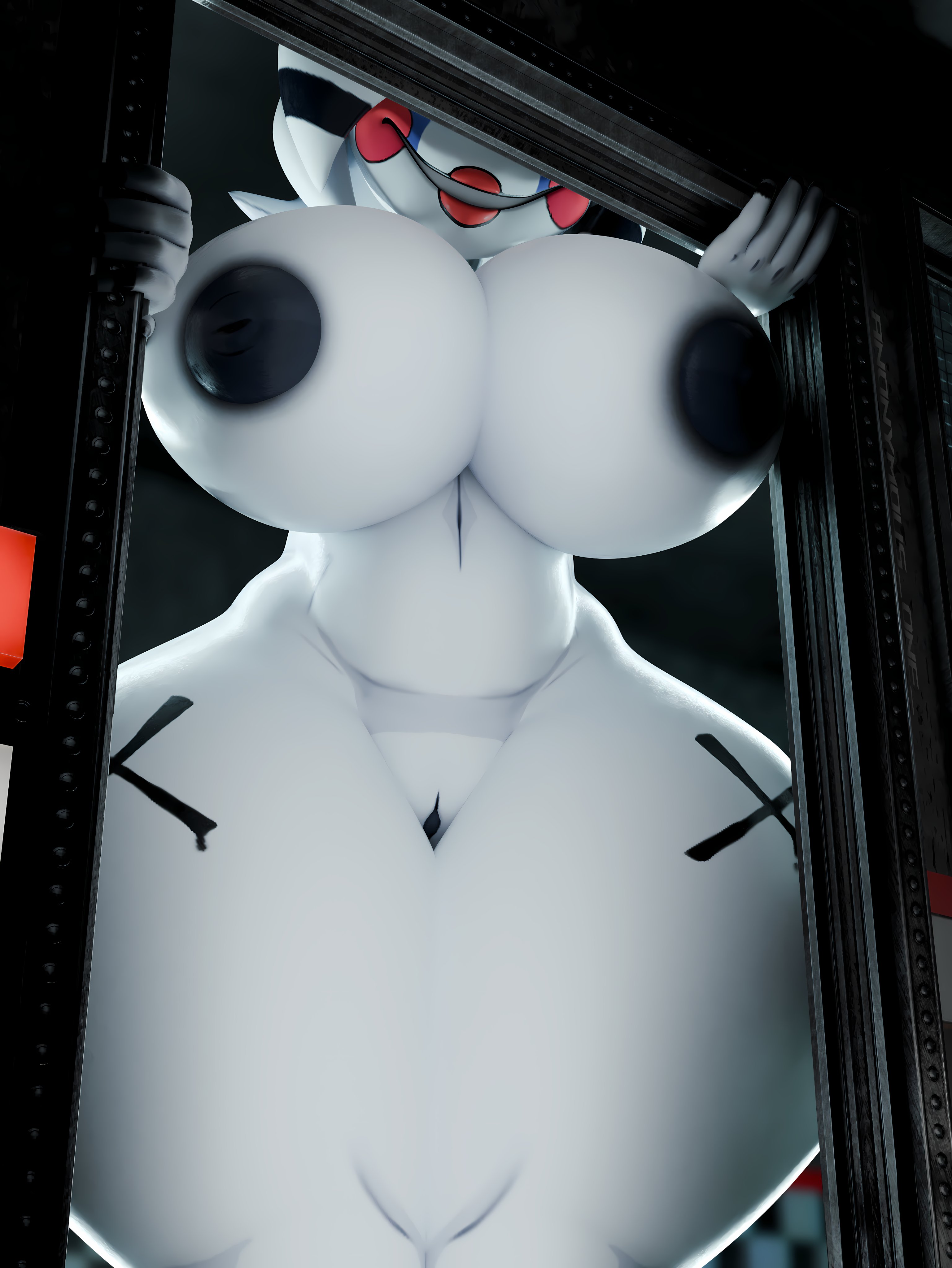 1girls, 3d, 3d (artwork), about to pound the fuck outta em, absurd res, animatronic, anonymous 0ne, areolae, big breasts, blush, blush stickers, breasts, breasts bigger than head, busty, cally3d, cryptiacurves, curvaceous, curvy, curvy female, digital media (artwork), fazclaire's nightclub, female, female focus, female only, five nights at freddy's, fredina's nightclub, gigantic breasts, glistening, glistening body, hi res, hourglass figure, huge breasts, inminent rape, inverted nipples, marie (cally3d), marie (cryptia), marionette, marionette (fnaf), motion lines, nipples, puppet, puppet (cally3d), puppet (fnaf), robot, robot girl, smile, solo, thick thighs, twitter link, video games, voluptuous, voluptuous female, white body, white skin, wide hips