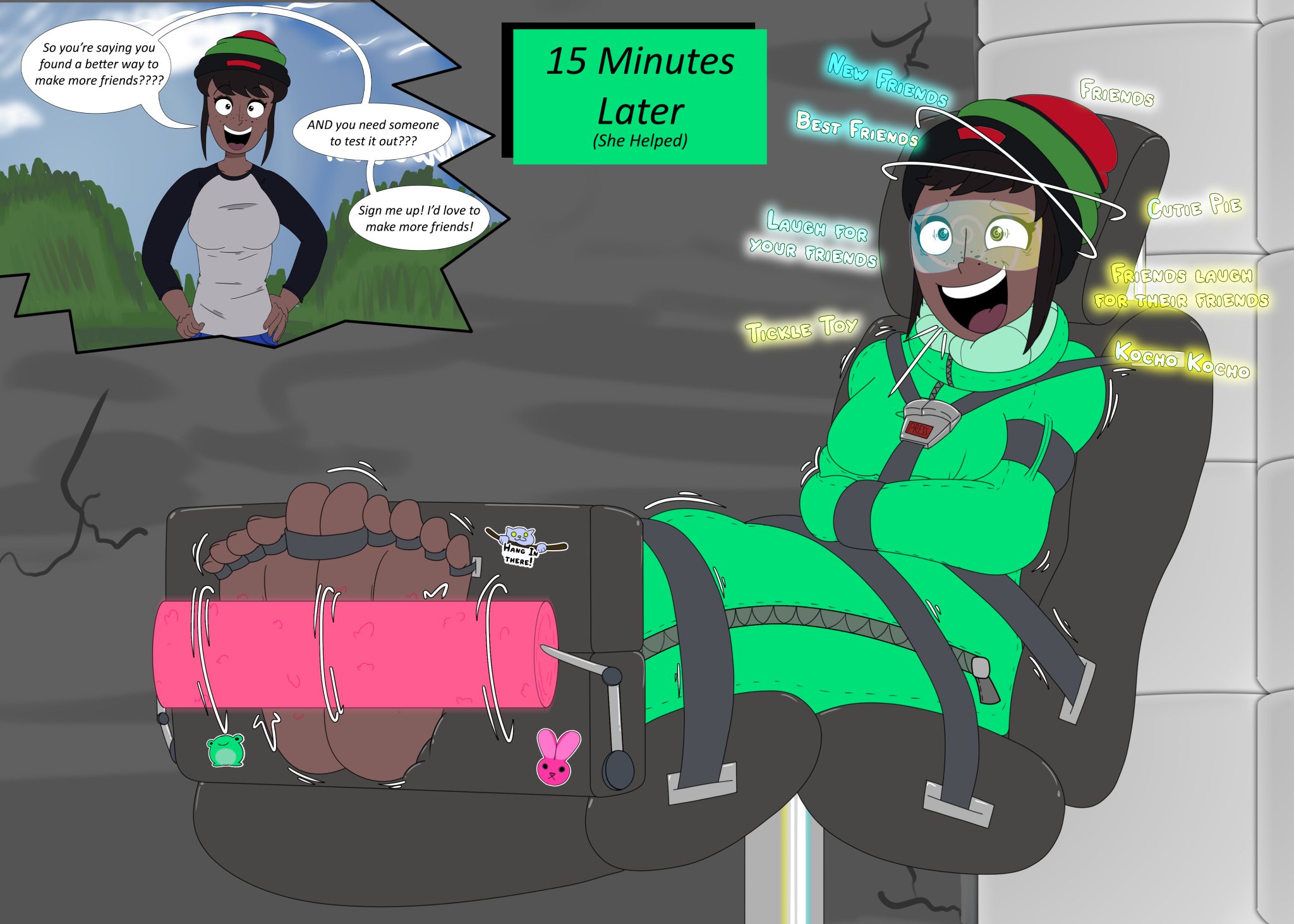 1girls, absurdres, adorable girl, artist request, barefoot, beanie, best feet, black girl, black hair, bondage, chocolate girl, cute soles, cute toes, dark skin, dark-skinned female, dialogue, dialogue bubble, ebony, ebony female, feet, feet focus, feet together, female, female focus, female only, foot fetish, foot worship, footwear removed, freckles, goggles, highres, hypnosis, laughing, restrained, skyla cruz, soles, soles fetish, stickers, stocks, tickle fetish, tickle torture, tickling, ticklish feet, toes, toes tied