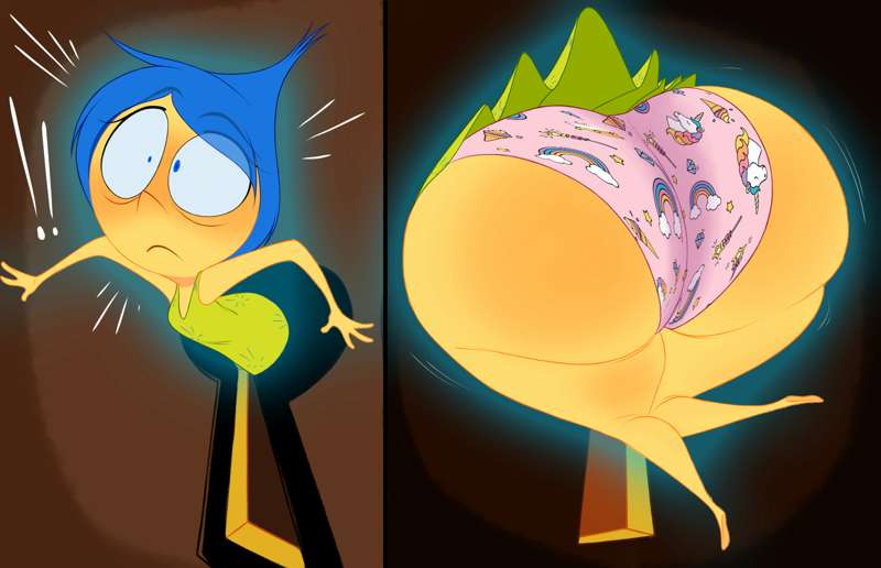 1girls, artist name, ass, big ass, big butt, blue hair, disney, female, inside out, joy (inside out), keyhole, panties, pink panties, pixar, print panties, reference, silentjack8, stuck, stuck in wall, tagme, thick thighs, through wall, upskirt