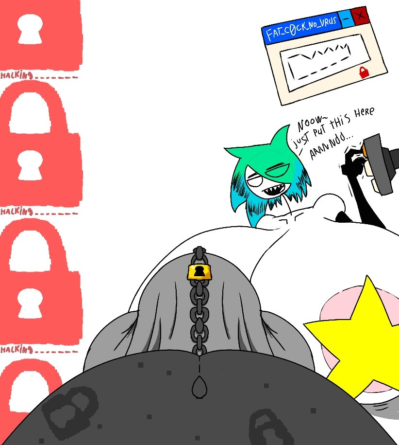 1boy 1girls 2025 2d 2d_(artwork) 2d_artwork andy_land_(copyright) andyl4nd_(copyright) andyland_(copyright) big_breasts big_bulge big_stomach blue_hair breasts breasts_bigger_than_head breasts_focus bulge bulge_focus chain chained_up chains computer computer_window dyed_hair faceless_male fat_bastard female green_hair hacking hyper hyper_breasts hyper_bulge hyper_penis large_areolae lock locked_up male malware_(technology) massive_breasts navel overweight overweight_male p1r4cy_(andy_land) p1r4cy_(andyland) pasties penis_focus pressing_button scene_girl scene_hair sharp_teeth simple_background star_pasties stick_figure stickman tagme thin_neck varix vierde28 white_background