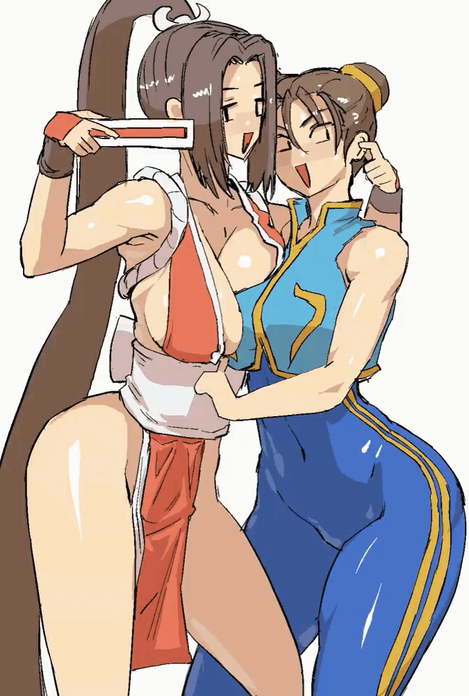 2d, 2d animation, 2girls, animated, breasts, busty, capcom, chun-li, crossover, fatal fury, female, female focus, female only, hourglass figure, mai shiranui, sashizume soutarou, snk, street fighter, street fighter alpha, tagme, vertical video, wide hips