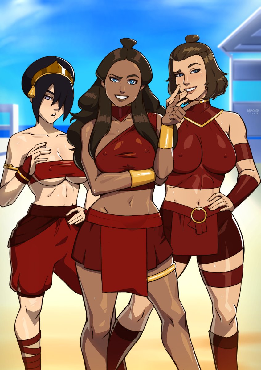 3girls abs accessories_only aged_up arm_under_breasts armband armlet athletic athletic_female avatar_legends avatar_the_last_airbender beach big_breasts black_hair blue_eyes bob_cut bracers breast_squish breasts brown_hair brown_skin brown_skinned_female busty casual chocolate_and_vanilla confident_smile dark-skinned_female dark_lipstick dark_skin day earth_kingdom erect_nipples eyebrow_raise female female_only fit fit_female friends gauntlets green_eyes hair_bun hair_over_breasts hair_over_eyes hair_over_one_eye hairband half_updo hand_on_hip hand_on_own_chest heroine hourglass_figure katara landing_strip legband light-skinned_female light_skin lipstick long_hair looking_at_viewer medium_breasts multiple_girls naavs natural_breasts nipple_bulge one_eyebrow_raised outdoors perfect_body presenting_breasts short_hair slim_waist smile smooth_skin standing suki sun sweat thick_thighs thigh_strap tomboy toned toned_female toph_bei_fong topknot trio useless_clothing water_tribe wide_hips young_adult