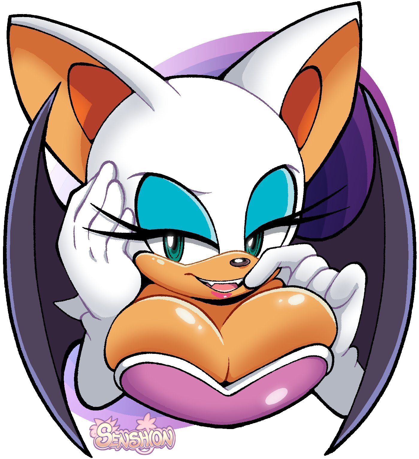 anthro, bat, bat girl, bat wings, breasts, cleavage, eyeshadow, fangs, female, female only, furry, furry female, furry only, green eyes, makeup, rouge the bat, sega, senshion, smile, solo, sonic (series), sonic the hedgehog (series), wings