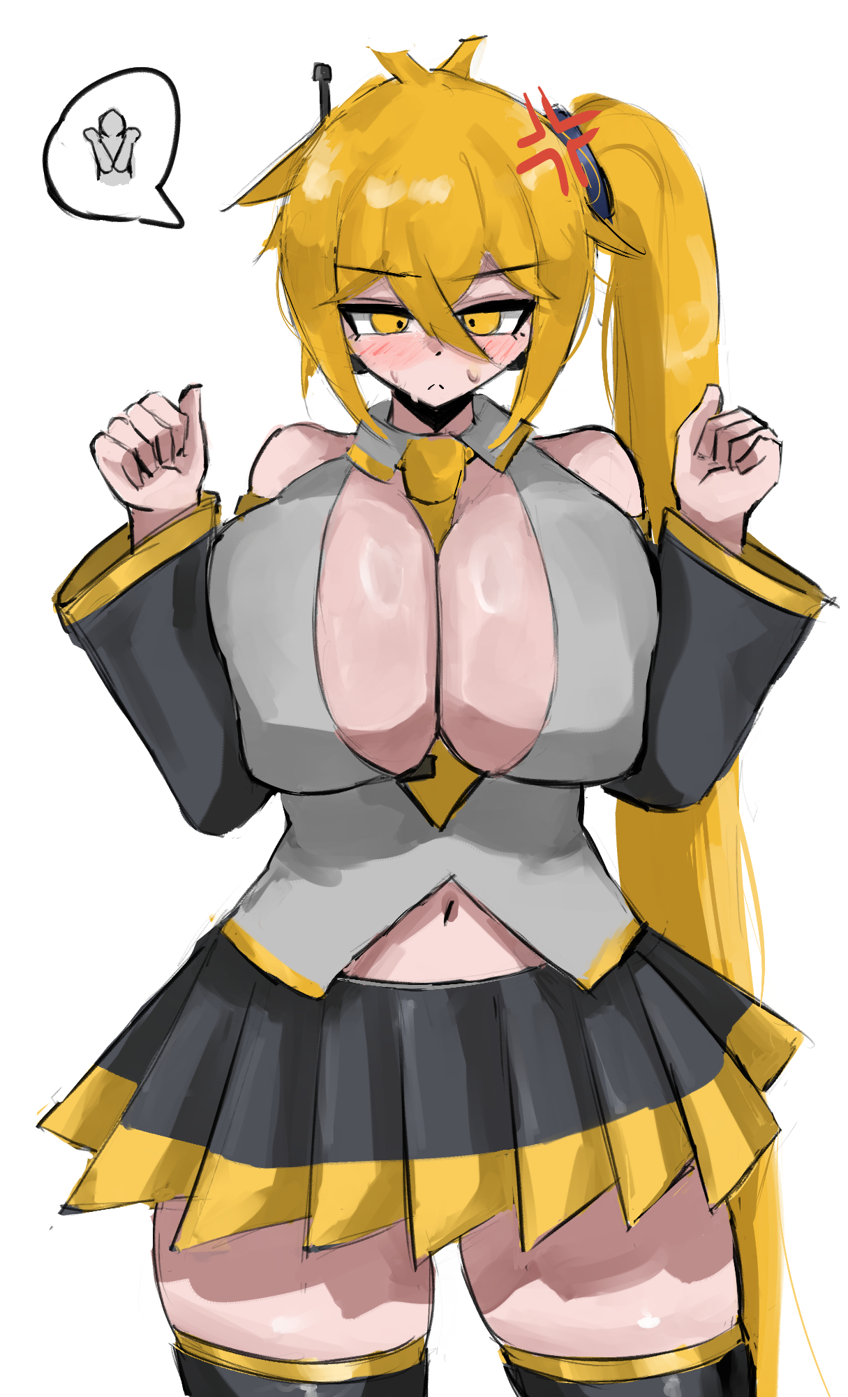 1girls, 2d, 2d (artwork), akita neru, angry, anime, anime style, blush, blushing female, blushing profusely, clothed, clothed female, clothing, cute, cute expression, cute face, cute female, doubleuww1, female, female focus, female only, high resolution, highres, pressing breasts together, revealing, revealing clothes, revealing outfit, shy, skirt, solo, solo female, solo focus, vocaloid, www1 (artist), yellow eyes, yellow hair