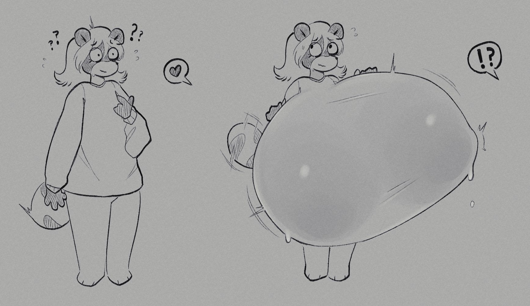 !?, 1girls, breast expansion, breasts bigger than head, breasts bigger than torso, enormous breasts, female, hammerspace, heart, hidden buxom, hyper, hyper breasts, pointing at self, presenting breasts, short hair, solo female, tagme, tanuki, tanuki girl, tideripples