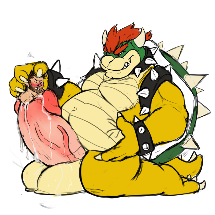 2boys belly big_belly big_penis bowser cock_vore cum human kneeling koopa male male_only mammal manlyshark mario_(series) multiple_boys musclegut muscular nintendo penis scalie simple_background testicles vein veiny_penis video_games vore white_background