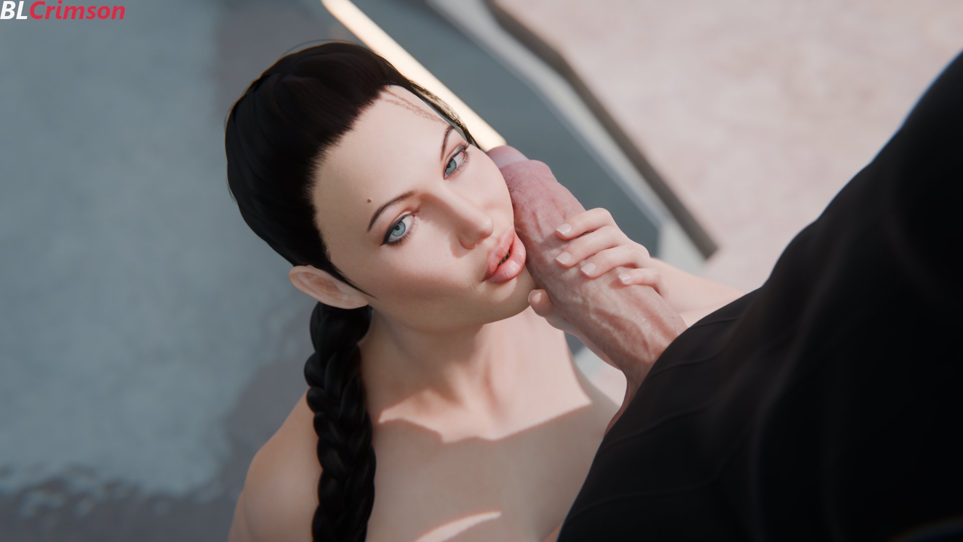 1boy, 1girls, 3d, angelina jolie, balls, big balls, big penis, blcrimson, blue eyes, cock worship, female, female focus, foreskin, huge balls, huge cock, human, human male, lara croft, lara croft (angelina jolie), light skin, light-skinned male, male, male/female, penis, tagme, tomb raider, uncircumcised, uncut