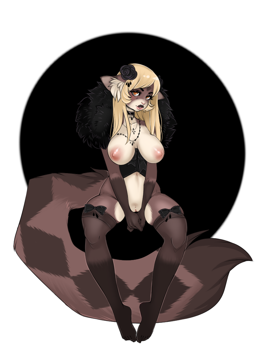 animal_humanoid big_breasts blonde_hair boopeep breasts bunny_and_fox_world choker clothing corset feline female female_only flower hair hair_flower jewelry kera legwear lingerie long_tail mammal necklace nipples orange_eyes plant pussy solo thigh_highs