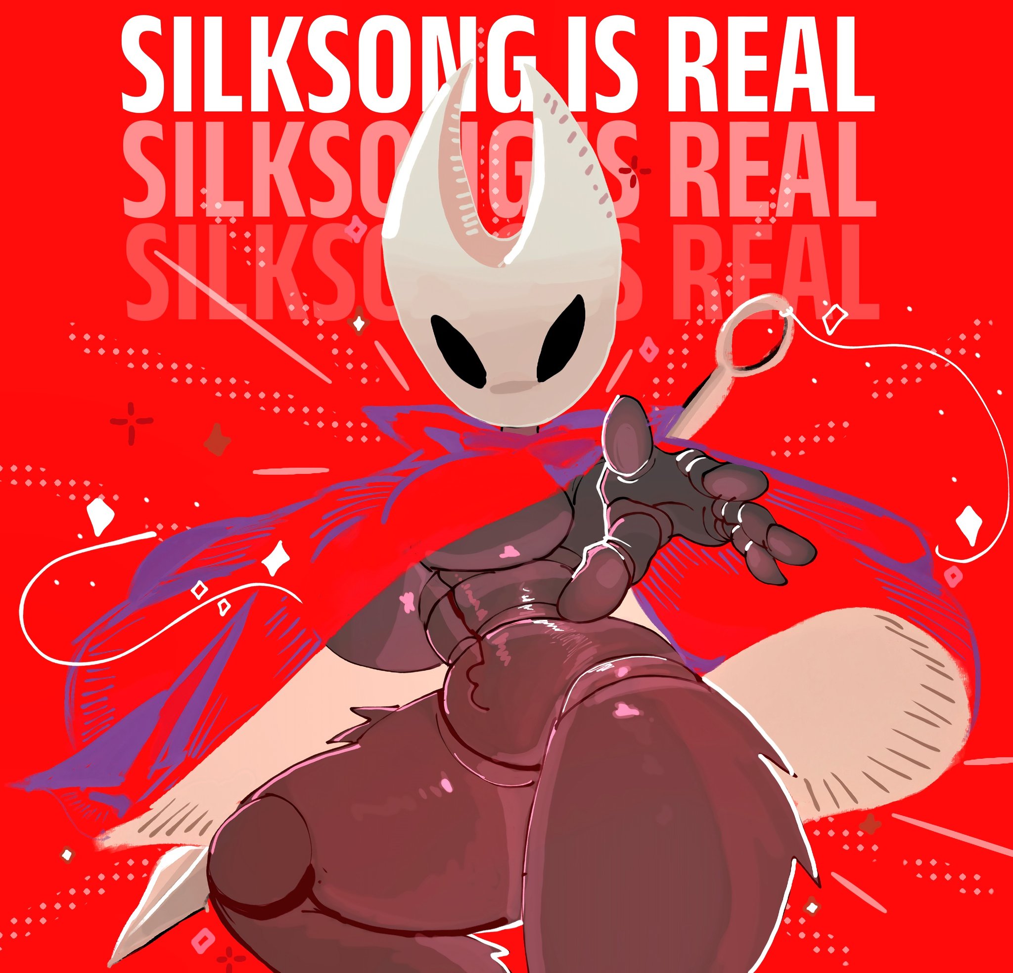 anthro, arthropod, big breasts, black eyes, breasts, cloak, cloak only, clothing, empty eyes, featureless crotch, female, grey body, hi res, hollow knight, hollow knight (franchise), hollow knight: silksong, hornet (hollow knight), insects, looking at viewer, miaval tec, navel, reaching towards viewer, red background, red cloak, red clothing, simple background, solo, team cherry, text, under boob, white body