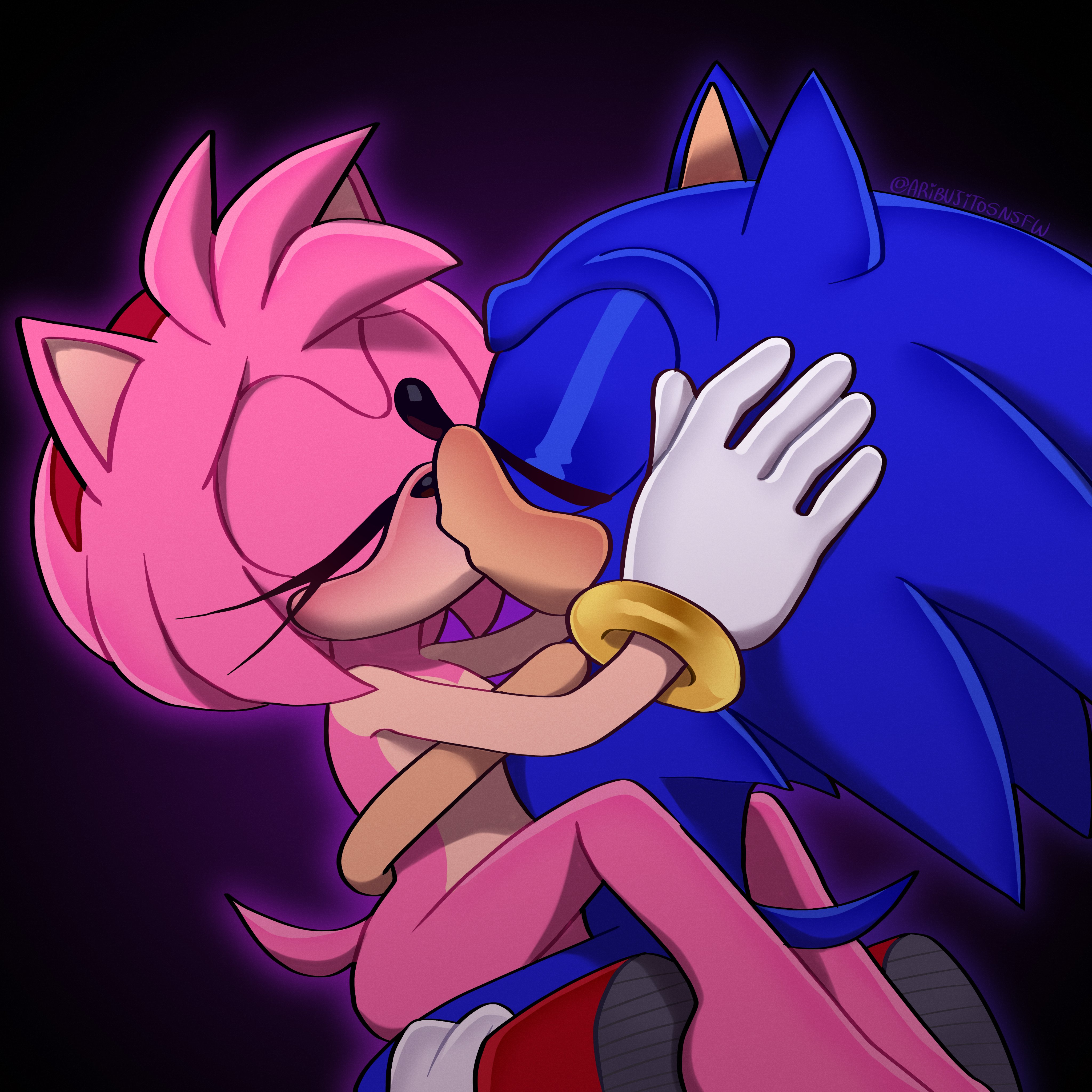 1boy, 1girls, absurdres, amy rose, antenna hair, ari dibujitos, aribujitosnsfw, bare legs, barefoot, blue fur, blue hair, blush, closed eyes, completely nude, countershade arms, countershade torso, curvy, cute, eyes closed, feet, female, flat chest, furry, glistening nose, gloves, head spines, headband, hedgehog, hetero, highres, holding each other, hug, intimacy, intimate, kiss, kiss on lips, kissing, kneeling, legs, male, nude, petite, pink fur, pink hair, pointy ears, quills (anatomy), romantic, romantic couple, sega, shoes, short hair, simple background, sonic (series), sonic the hedgehog, sonic the hedgehog (series), spiked hair, tail, teen, teen boy, teen girl, teenage, teenage boy, teenage girl, teenager