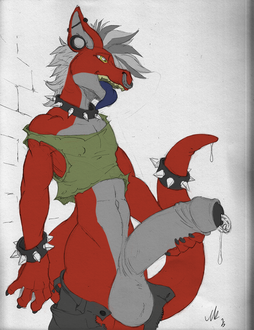 1boy anthro balls big_penis ear_piercing facial_piercing genital_piercing gideon huge_cock humanoid_penis lizard male male_only nose_piercing nose_ring penis penis_piercing piercing redd_(fursona) reptile scalie solo uncut