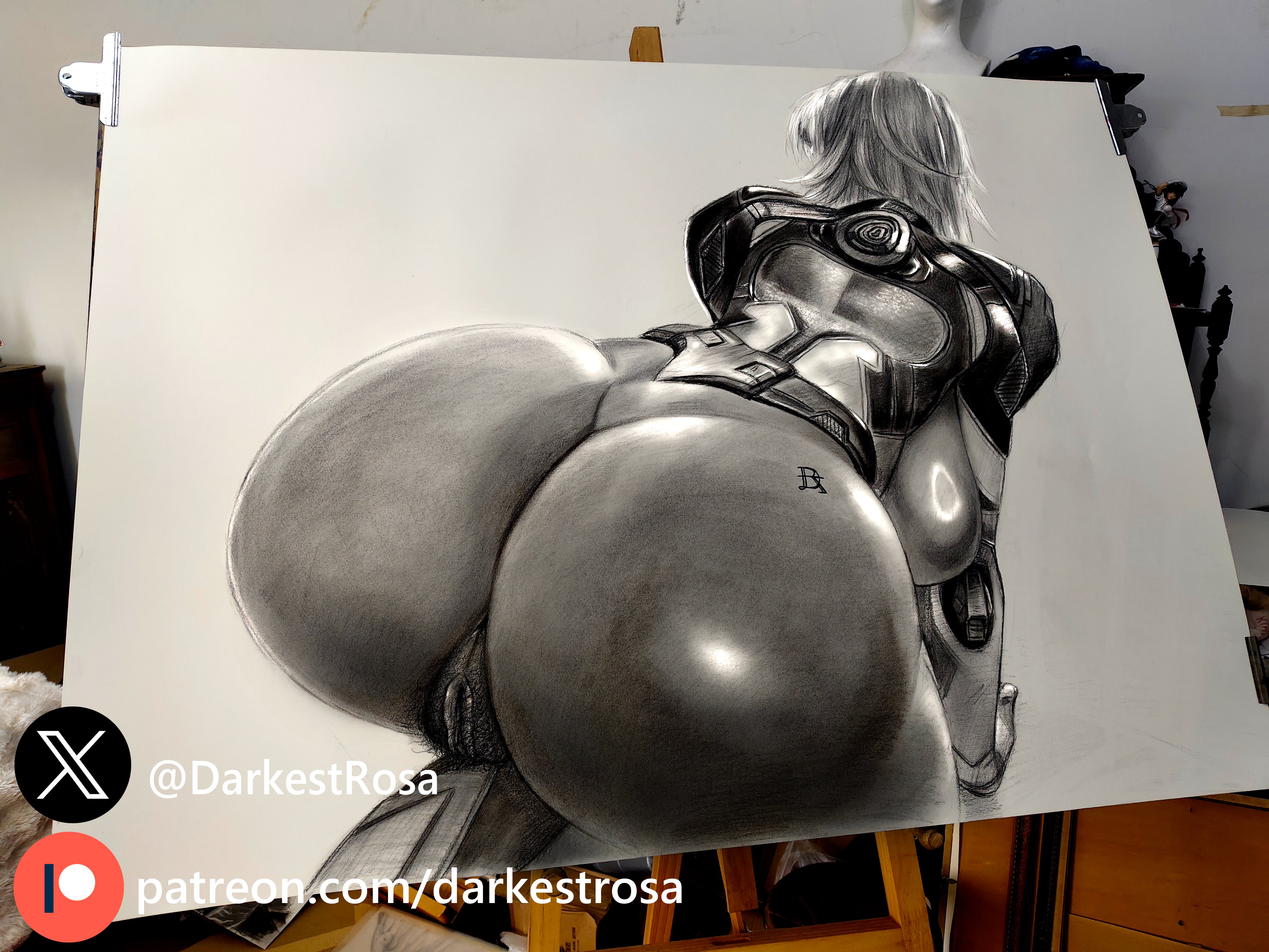 1girls, anus, ass, ass focus, bubble ass, bubble butt, darkestrosa, fantastic four, female, female only, hand drawn, invisible woman, invisible woman (marvel rivals), marvel, marvel comics, marvel rivals, pubic hair, pussy, sue storm, traditional media (artwork)