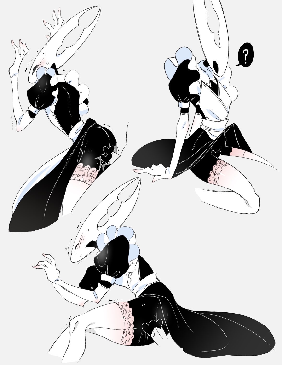 clothing, eyebrowless, hollow knight, hollow knight (character), maid outfit, no artist signature, no source, overwhelmed, pure vessel, sex, solid eyes