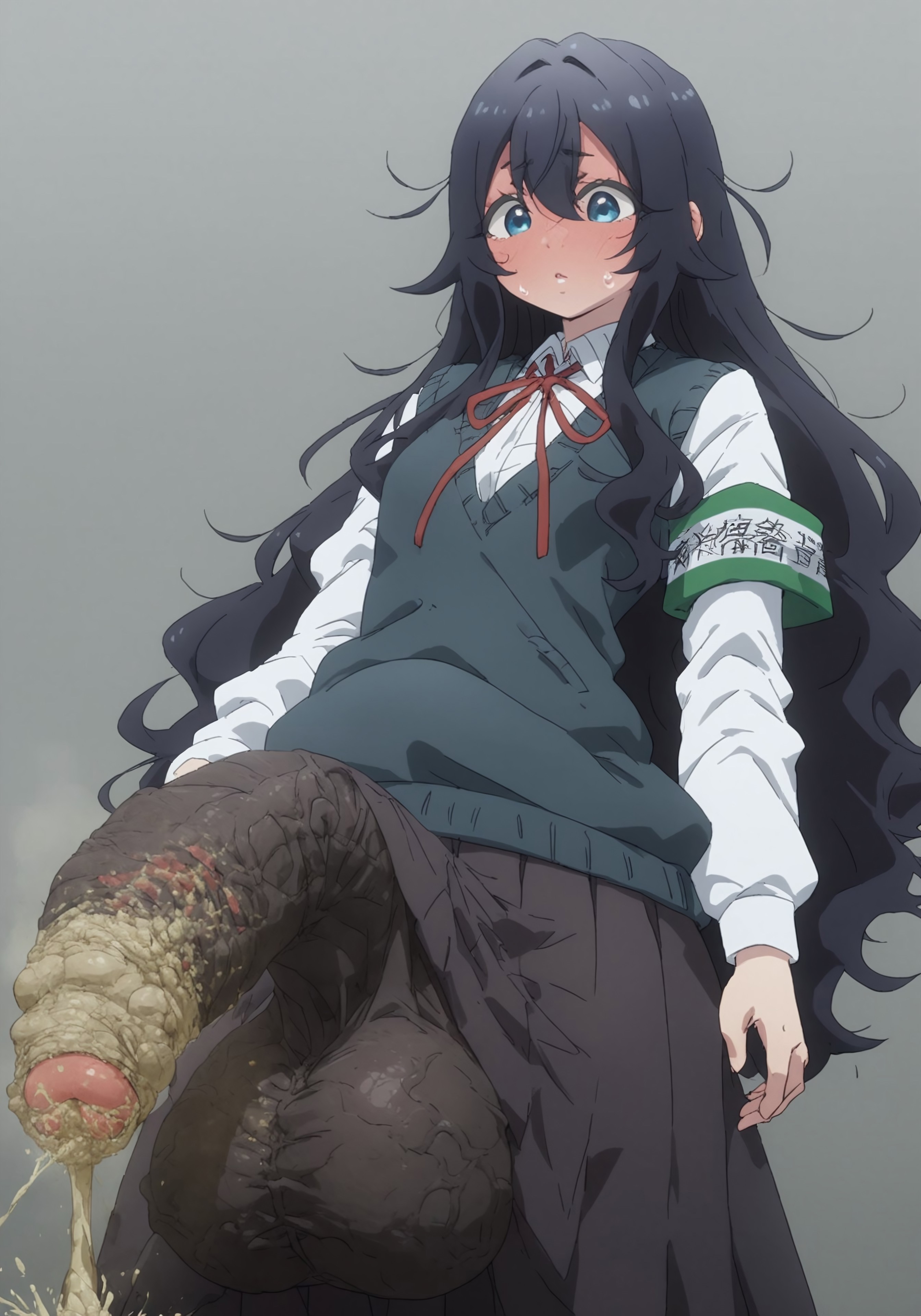 ai generated, balls, civitai, cum, darker penis, dirty penis, excessive cum, female, flushed face, foreskin, fully clothed, futanari, hi res, huge cock, hung futa, hyper, hyper penis, intersex, kimi no koto ga dai dai dai dai daisuki na 100-nin no kanojo, large balls, large testicles, looking at penis, myth1c2, penis, school uniform, schoolgirl, shocked expression, smegma, smegma in foreskin, smegmafied cum, testicles, uncircumcised, unwashed penis, yellow cum, yoshimoto shizuka
