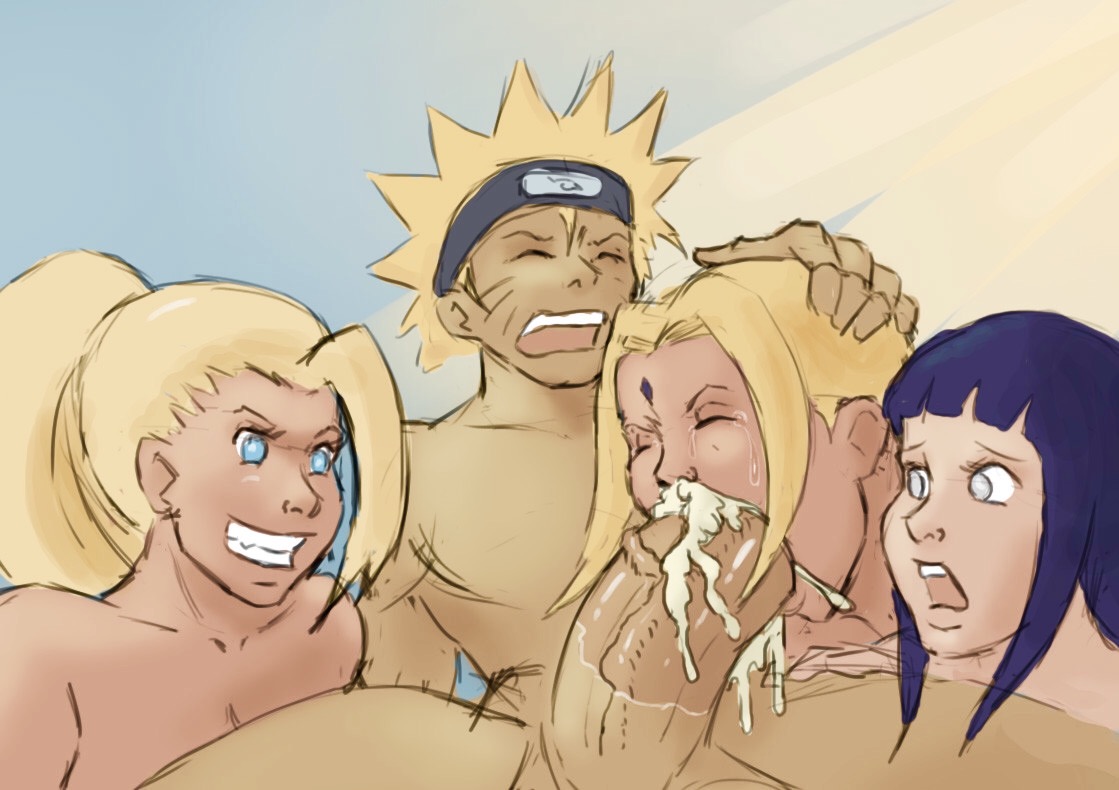 3girls, age difference, balls, cum, cum in mouth, cum inside, deepthroat, fellatio, female, huge balls, huge cock, huge penis, hyuuga hinata, ino yamanaka, looking at penis, male, mature female, milf, multiple females, multiple girls, naruto, naruto (series), older female, penis, shiin, shiin-o, tsunade, uzumaki naruto, younger male