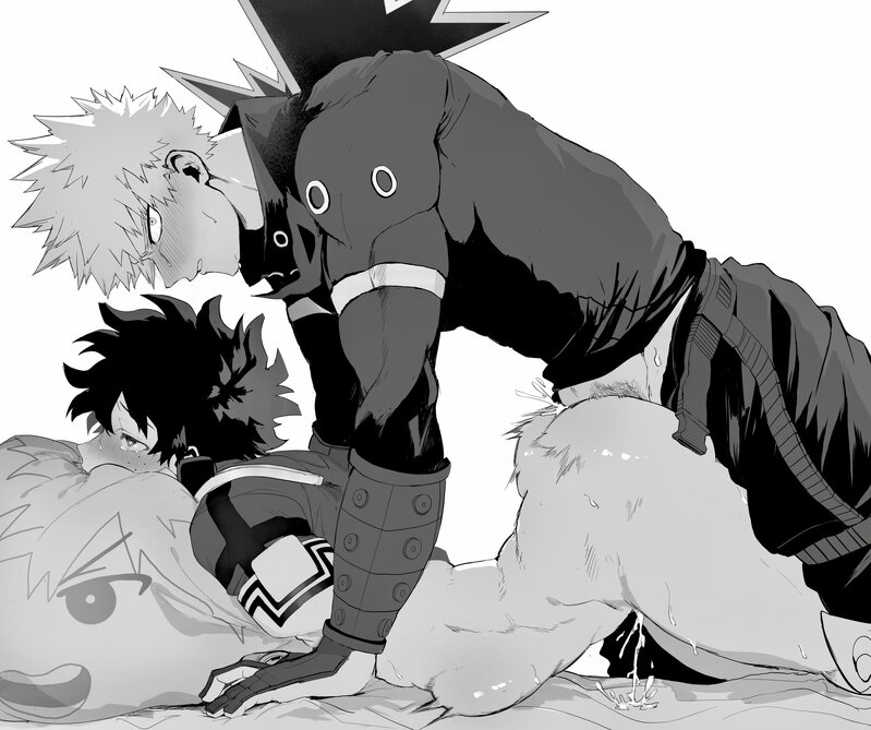 anal, ass, bakugou katsuki, bed, blush, boku no hero academia, bones (company), bottomless, cum, freckles, gay, gay male, gloves, izuku midoriya, kanontoga, katsuki bakugou, looking at viewer, midoriya izuku, my hero academia, plush, sex, shounen jump, smile, stomach bulge, superhero costume, tears, yaoi