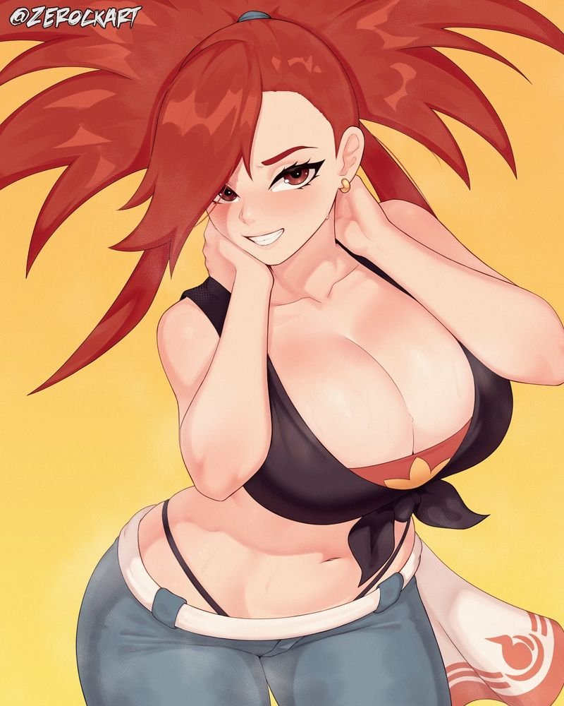 big ass, big butt, big thighs, big tits, big titties, clothing, curvaceous, curvaceous female, curvaceous figure, curvy, curvy figure, curvy hips, female, female focus, female only, flannery (pokemon), game freak, long hair, nintendo, pokemon, ponytail, red hair, zerockart