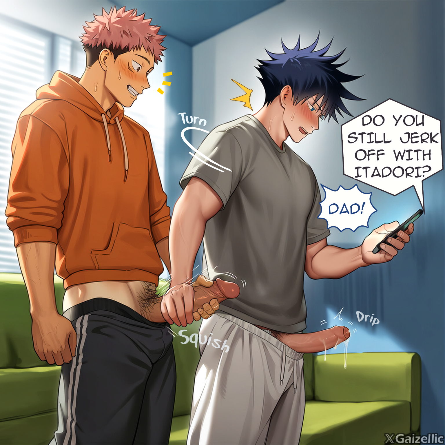 ai generated, bara, fushiguro megumi, gaizellic, gay, itadori yuuji, jujutsu kaisen, male, male focus, male only, muscular, muscular male, yaoi