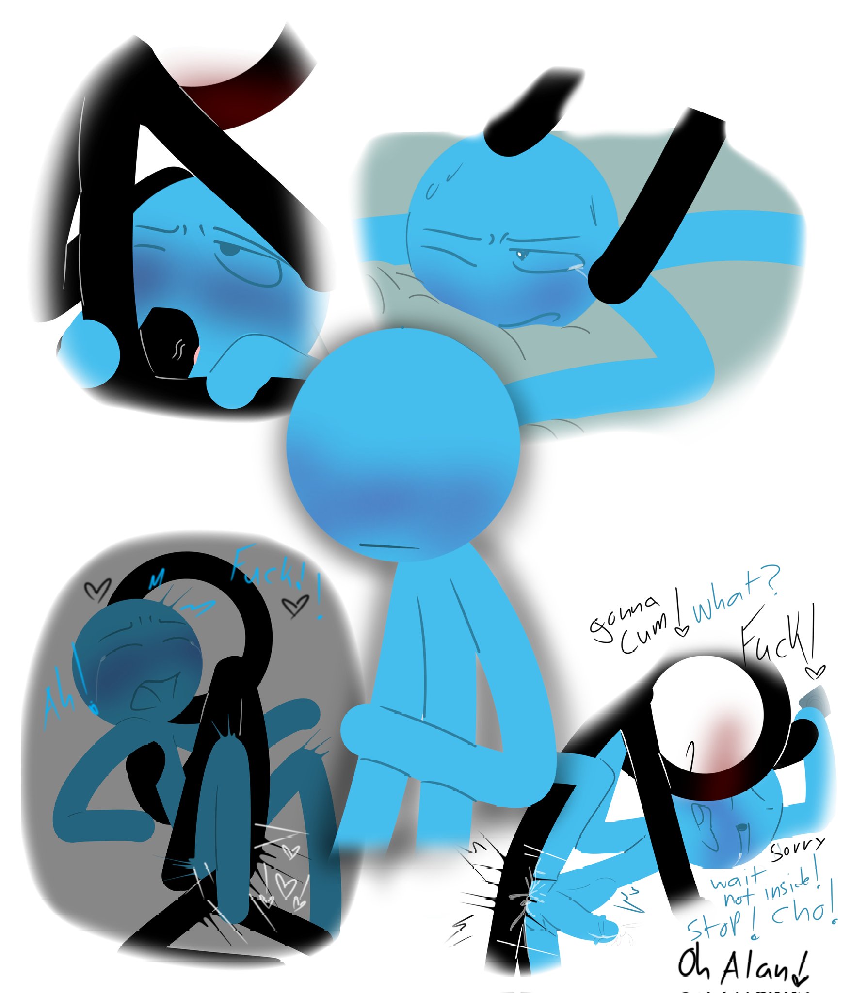2boys, alan becker, anal, anal sex, animation vs animator, begging not to cum inside, blowjob, blue (avm), blushing, closed eyes, crying, crying while penetrated, crying with eyes closed, crying with eyes open, cum, cumming, cumming while penetrating, dreaming, fantasy, from behind, from behind position, from side, gay, gay anal, gay sex, holding, holding waist, its k, looking at partner, moaning, moaning in pleasure, moaning on cock, no one(animator vs animation), penetration, penis, standing on one leg, standing split, the chosen one (animator vs animation), thinking, thought bubble, whimpering