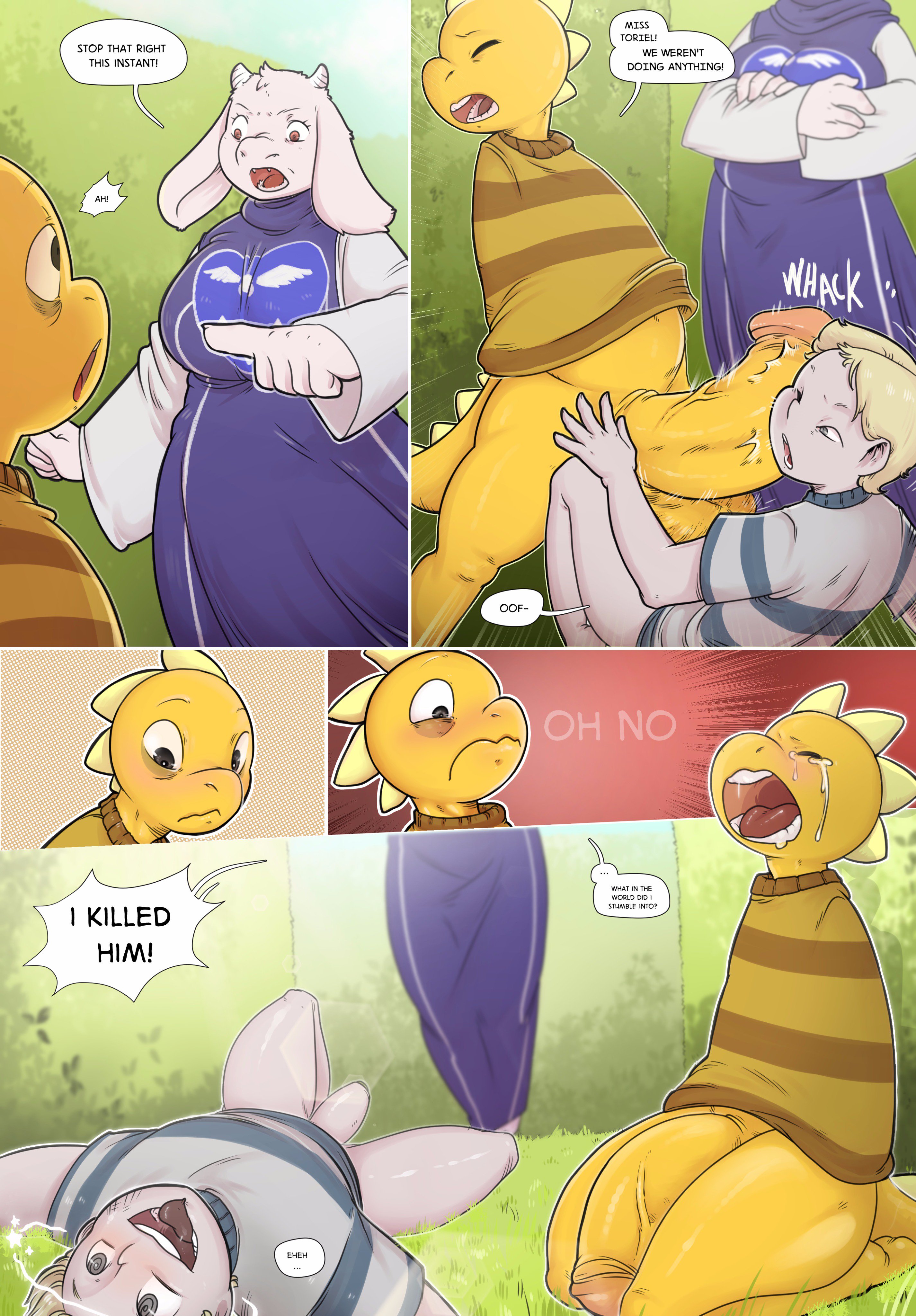 balls, blattarieva, caught, caught in the act, female, foreskin, gay, girly, hyper penis, kord (character), male, monster kid, penis, toriel, uncircumcised, uncut, undertale