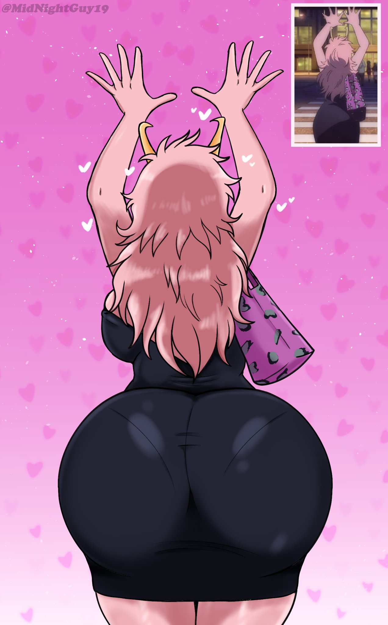 1girl, 1girls, 2026, ashido mina, ashido mina time-skip, ass, ass bigger than head, ass focus, ass of the gods, back, back view, big ass, big butt, black dress, boku no hero academia, boku no hero academia (finale), bubble ass, bubble butt, butt, butt focus, curvy, curvy body, curvy female, curvy figure, dumptruck ass, fat ass, female, female focus, female only, highres, majestic ass, midnightguy19, mina ashido, mina ashido curvy (meme), mina ashido time-skip, my hero academia, my hero academia (finale), pink skin, post-timeskip, spankable ass, tight clothing, tight dress