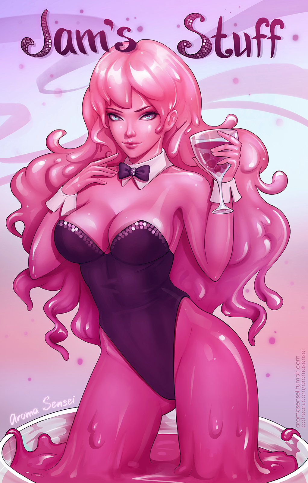 aroma sensei, breasts, cleavage, female, female only, goo, goo girl, looking at viewer, slime, slime girl, solo