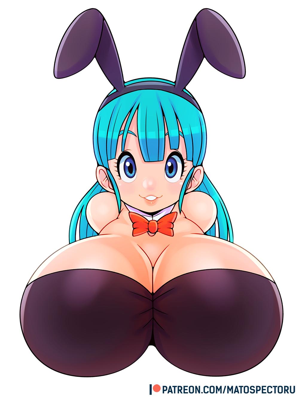 1girls artist_name big_breasts blue_eyes breasts bulma_(bunny) bulma_briefs bunny_ears bust bust_style busty cleavage clothing dragon_ball female female_only hair huge_breasts large_breasts matospectoru patreon solo teenager url watermark