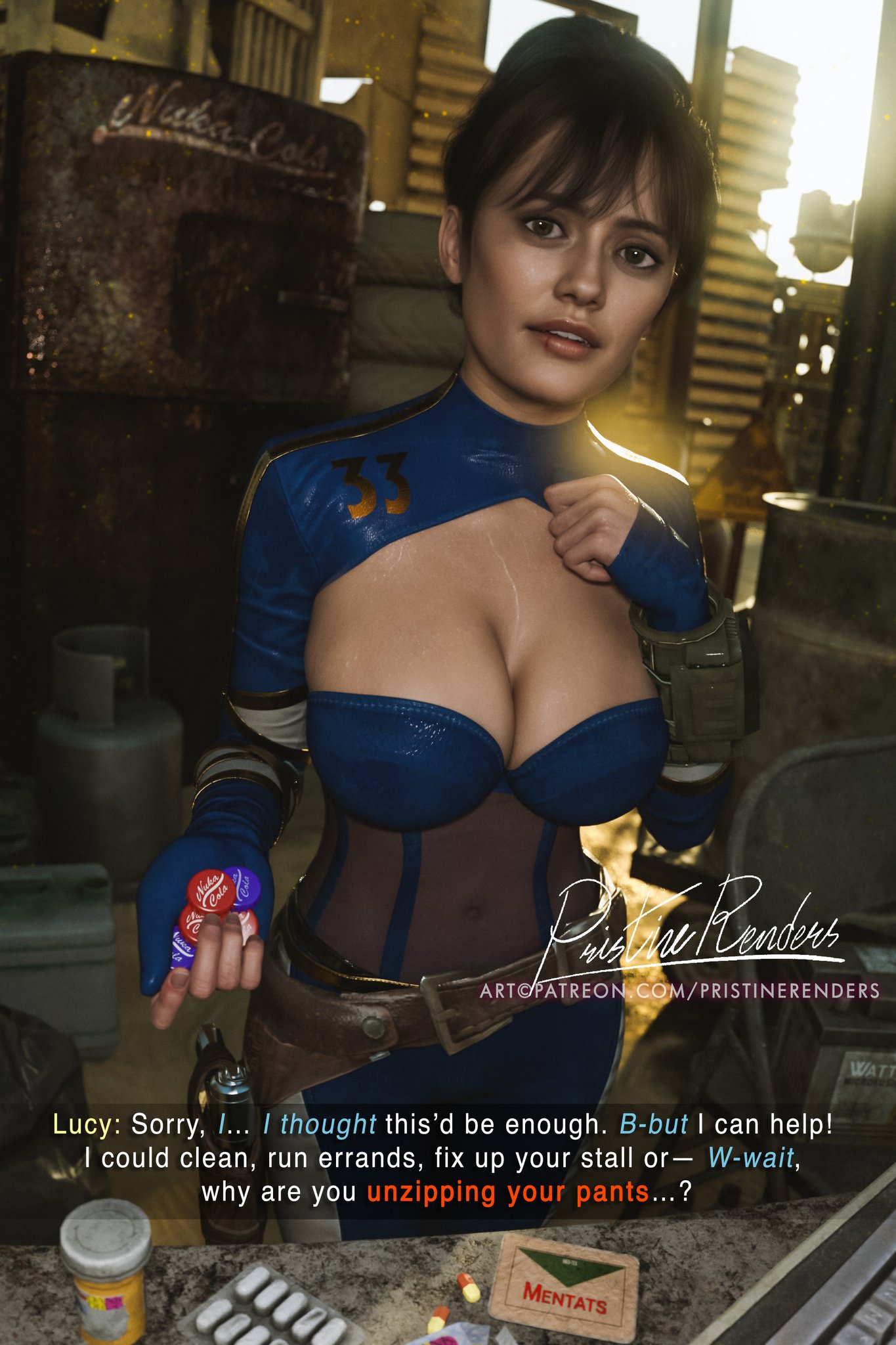 1girls, 3d, ass, big ass, big breasts, breasts, curvaceous, curvy, curvy figure, digital media (artwork), ella purnell, fallout, fallout (series), fallout (tv series), female, female only, hips, hourglass figure, huge ass, huge breasts, large ass, large breasts, legs, lucy maclean, pip-boy, pristinerenders, slim waist, solo, solo female, straight, thick, thick hips, thick legs, thick thighs, thighs, voluptuous, waist, wide hips