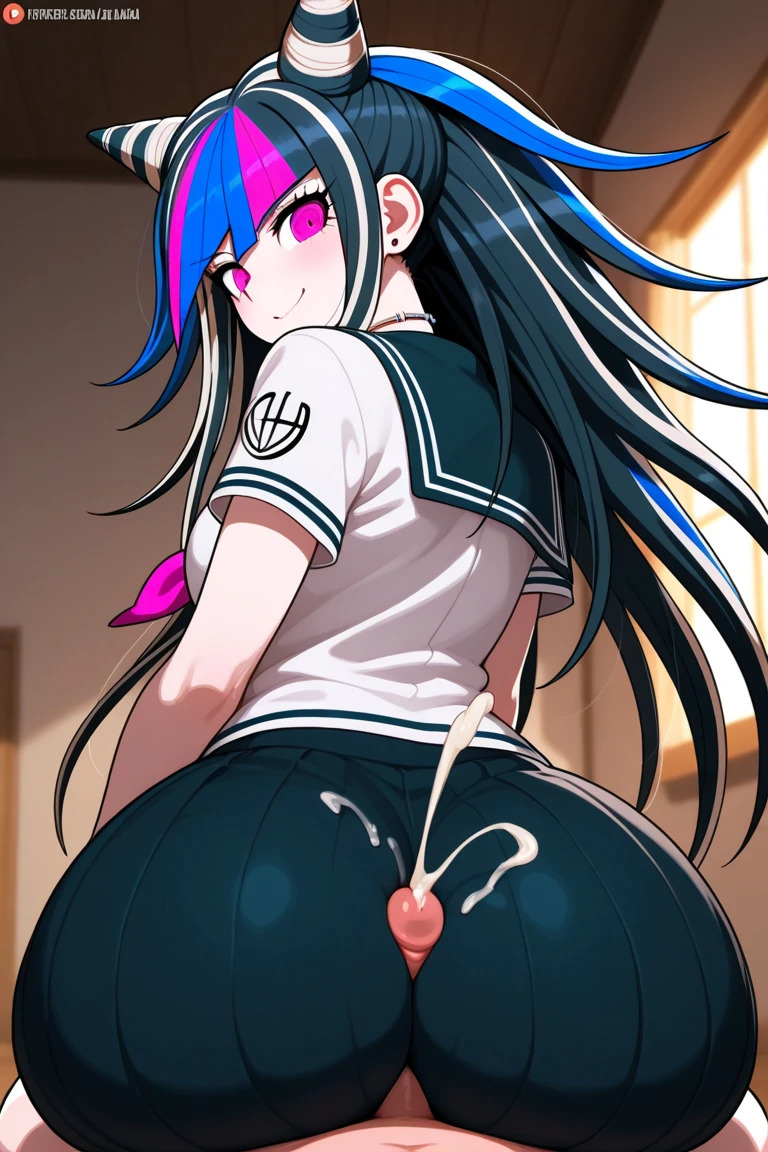 ai generated, ass, ass focus, assjob, big ass, bratkudm, buttjob, clothed, clothed buttjob, clothed sex, clothes, clothing, covered assjob, covered buttjob, cum, cumshot, danganronpa, dry humping, female, happy, hot dogging, humping, mioda ibuki, smile