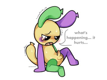 4:3, artist request, balloon, black eyes, black-eyed male, blush, blush lines, blushing, dandy's world, dandys world, dick, ears up, looey (dandy's world), male, male only, no clothes, no sex, penis, roblox, roblox game, shaking, small penis, tail, tears, tears in eyes, tears of pleasure, yellow body