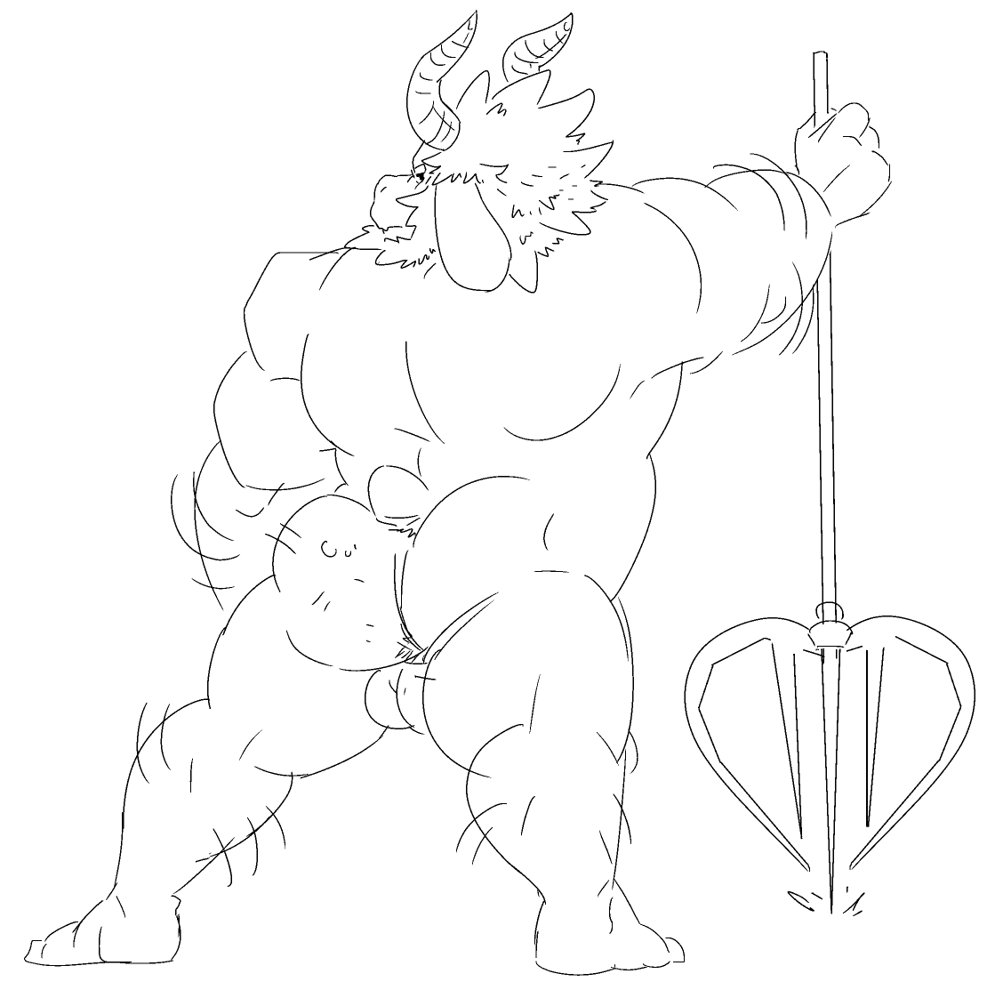 1boy 2d anothermeekone anthro anthro_male anthro_only arm_hair asgore_dreemurr ass balls bara barefoot beard black_and_white caprine facial_hair furry furry_male furry_only horn humanoid humanoid_male humanoid_only leg_hair looking_back male male_only mammal mammal_humanoid monochrome muscular muscular_male nude simple_background solo standing undertale undertale_(series) video_games weapon white_background