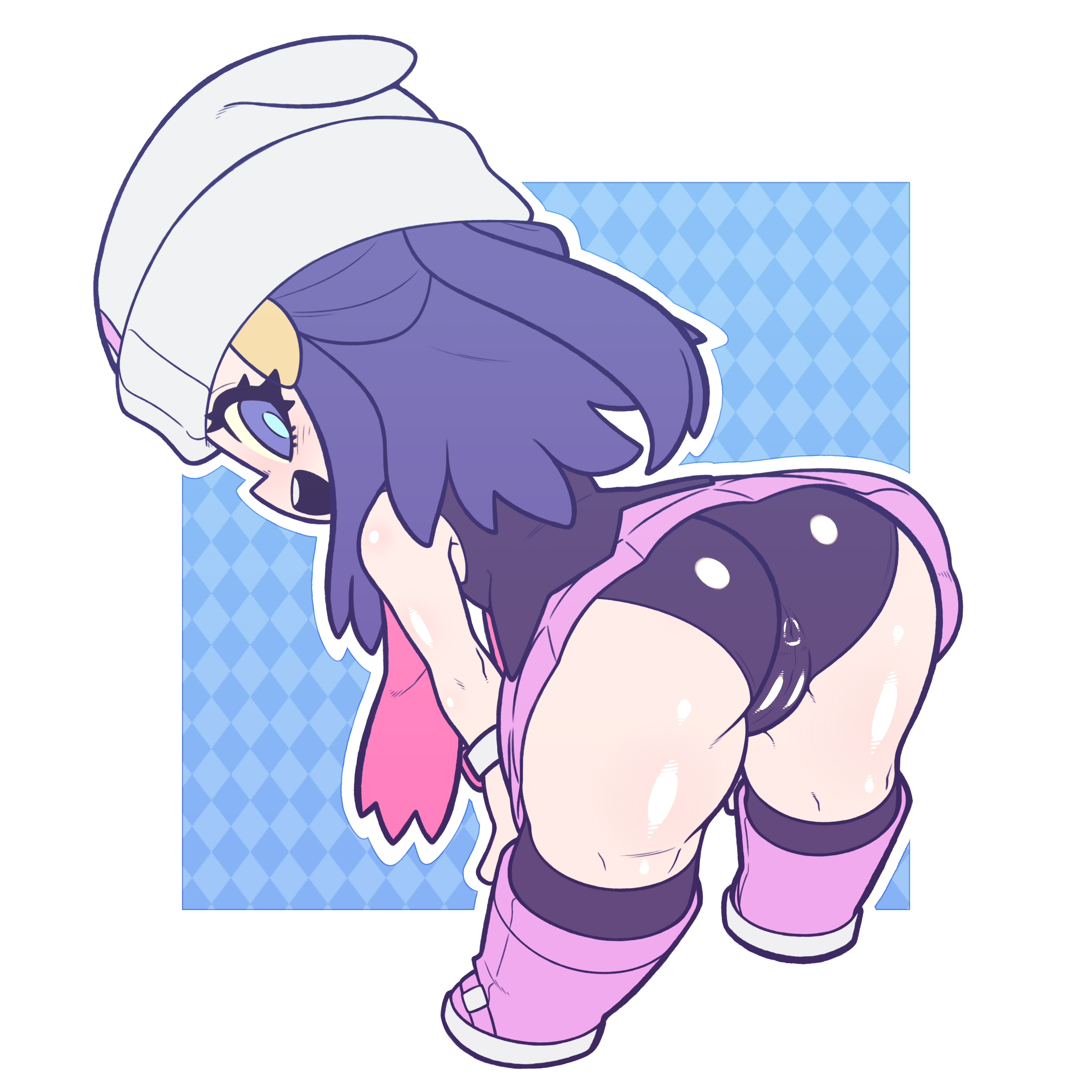 1girls, 2021, abstract background, anus, anus outline, anus visible through clothes, ass, beanie, bent over, big ass, big butt, black panties, blue eyes, blue hair, boots, cameltoe, chibi, chibi dawn, clothed, clothes, clothing, clothing skin, cute, dawn (pokemon bdsp), dawn (pokemon), female, female only, footwear, hat, headwear, hi res, highres, human, kaikoinu, long hair, looking at viewer, looking back, mammal, nintendo, open mouth, panties, pokemon, pokemon bdsp, pokemon dppt, presenting, presenting hindquarters, pussy, shortstack, skirt, sleeveless, solo, solo female, teeth, thick thighs, thighs, triangular anus, underwear, upper teeth, upskirt, video games, white border