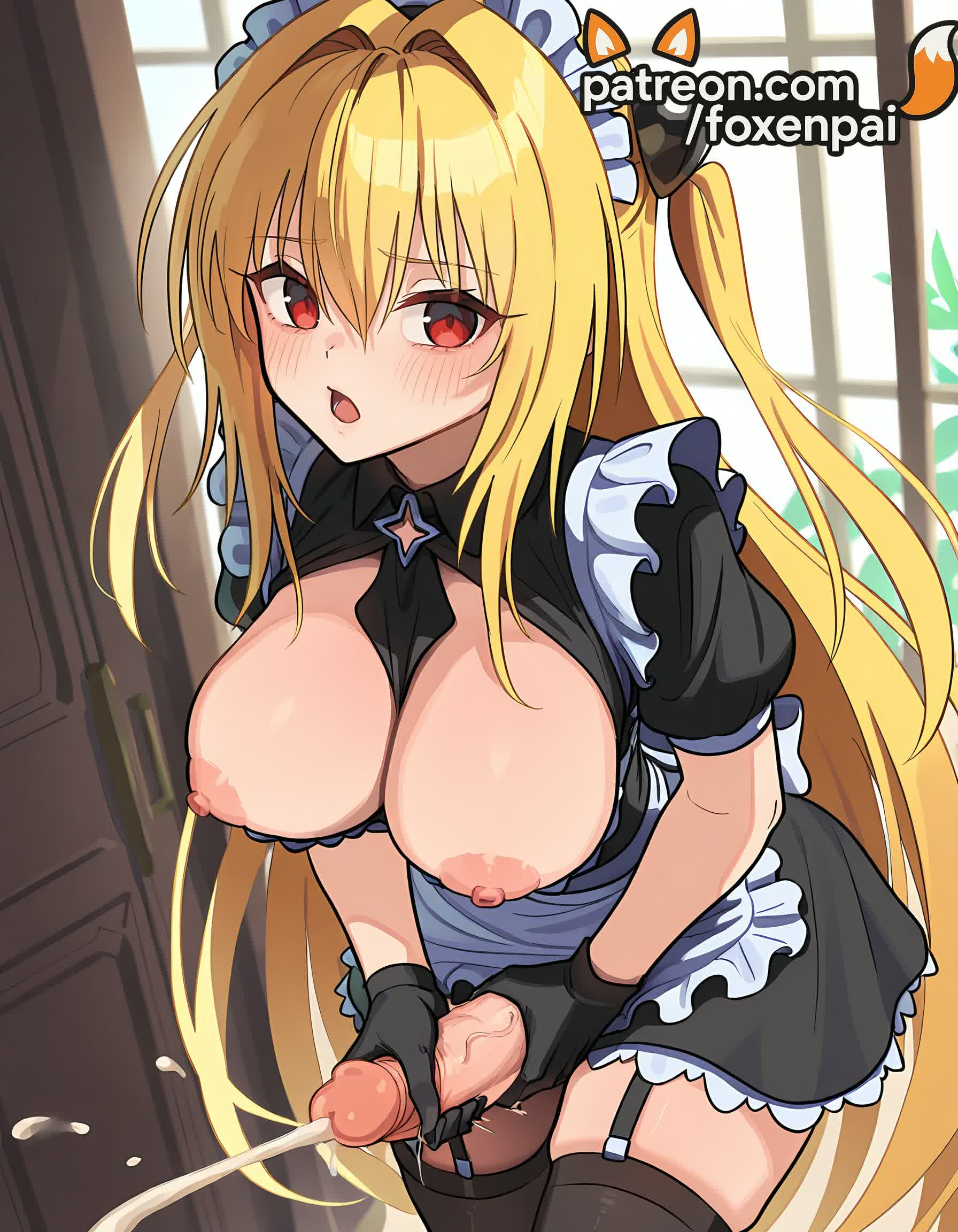 1girls 2025 ai_generated apron artist_name bare_breasts bare_chest big_breasts big_breasts big_chest blonde_hair blush braless breasts breasts breasts breasts_outside bust busty chest cock cum dick ejaculation erection exposed_breasts exposed_nipples female foxenpai futanari garter_straps gloves handjob hi_res high_quality high_resolution highres konjiki_no_yami large_breasts large_penis long_hair maid maid_headdress naked_breasts nipples nipples_outside patreon patreon_username penis projectile_cum red_eyes solo stable_diffusion testicles thighhighs to_love-ru to_love-ru_darkness two_side_up uncensored veiny_penis watermark window
