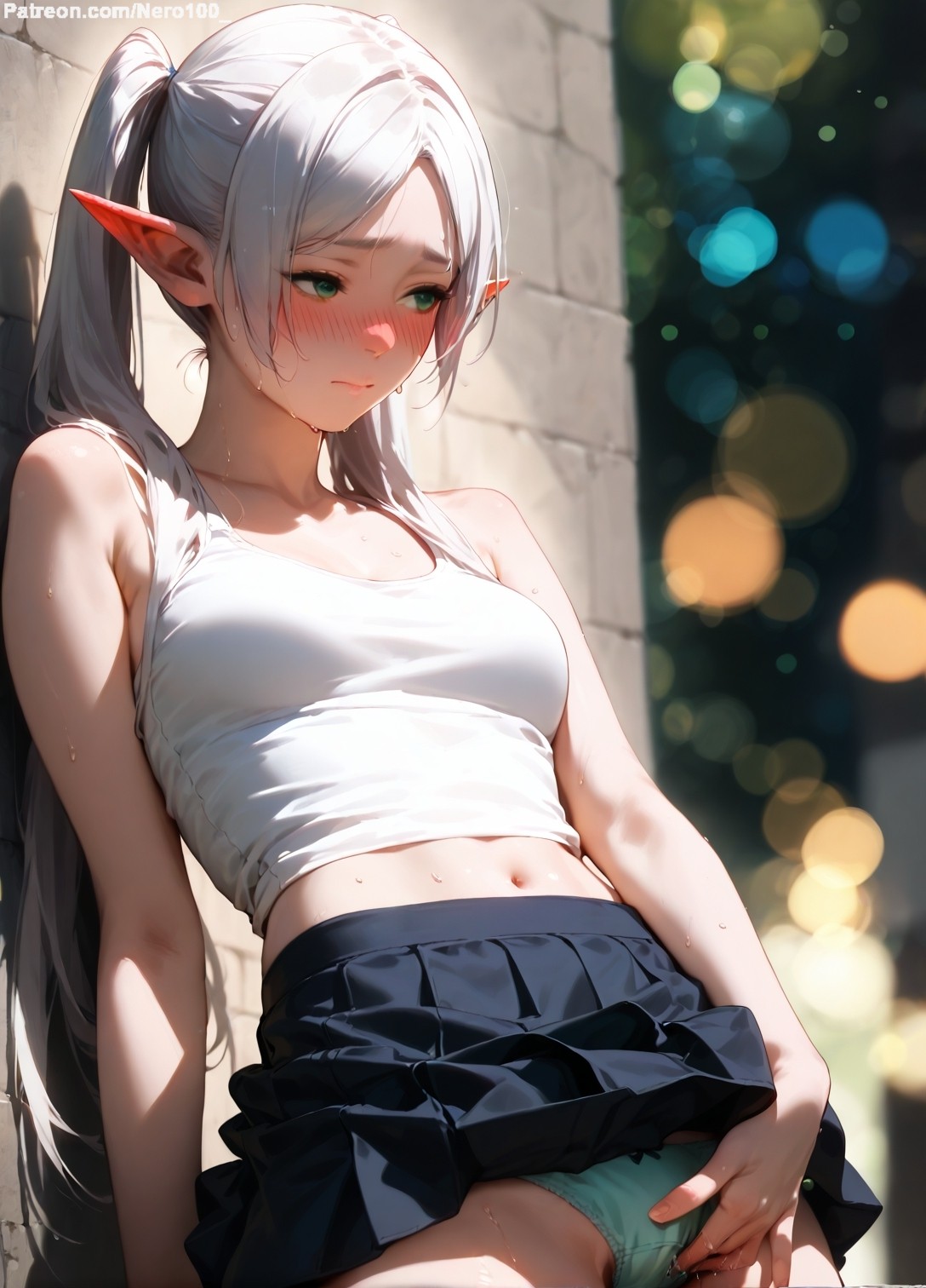1girls, 2d, ai generated, bare shoulders, belly, blue eyes, blush, breasts, chest, cute, detailed, elf, elf ears, elf female, elf girl, eye contact, eyelashes, eyeshadow, female, female only, fingering, fit, fit female, focus, frieren, high quality, legs, light skin, light-skinned female, lips, lipstick, long hair, makeup, mascara, masturbation, medium breasts, midriff, nai diffusion, nipples, no bra, pale skin, pale-skinned female, party, petite, petite body, petite female, ponytail, pussy, seductive, seductive eyes, seductive look, side ponytail, skinny, skinny female, sliver hair, small breasts, sousou no frieren, stable diffusion, standing masturbation, tagme, teenage female, teenager, thighs, thin, thin female, thin waist, topless, vagina, vaginal insertion, very long hair, white hair, young
