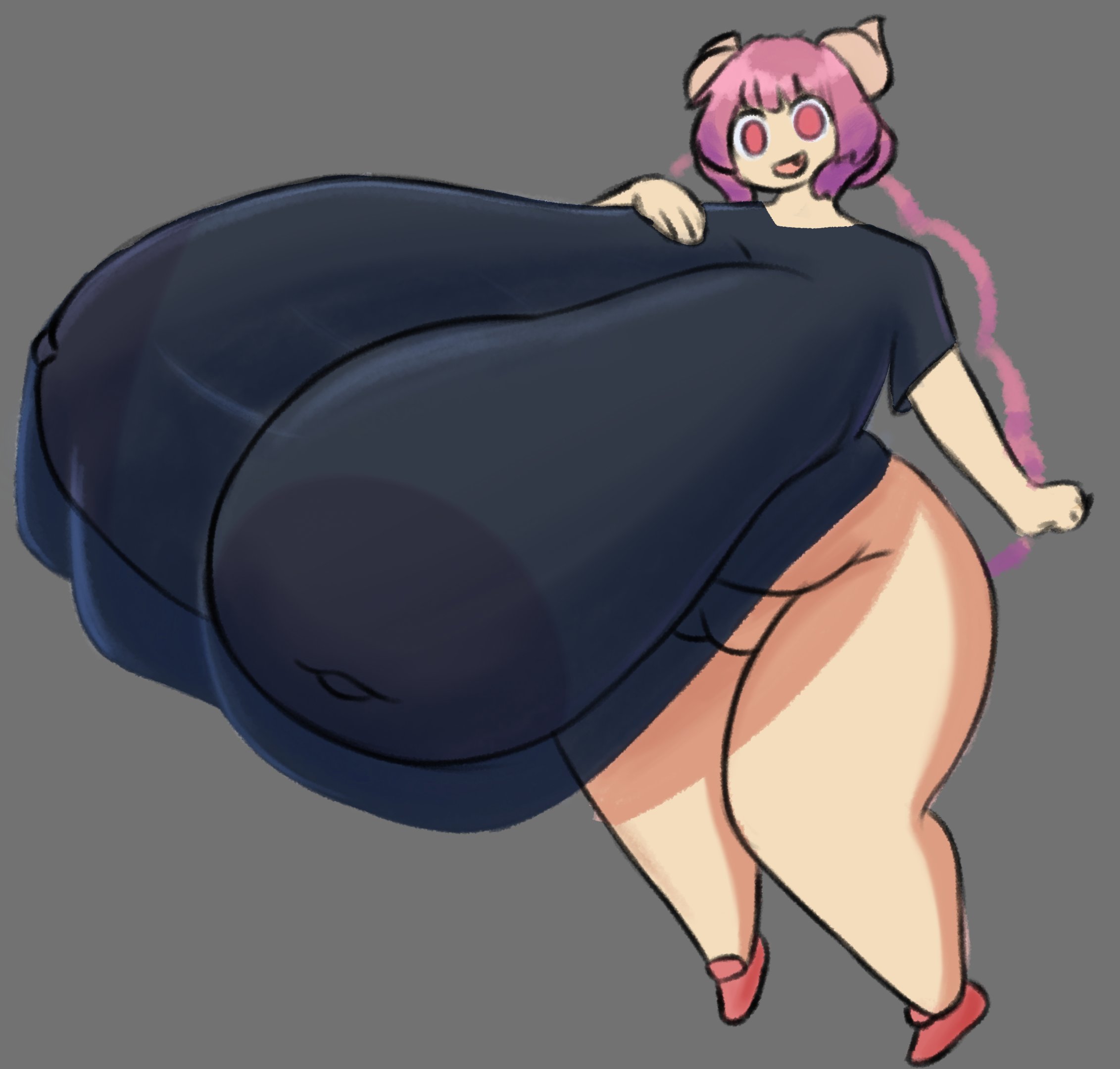 bakkumss, breasts, chubby, chubby female, color, excessive breast, female, horns, huge areolae, hyper breasts, ilulu (dragon maid), massive areolae, massive breasts, miss kobayashi's dragon maid, oerba yun fang, pantsless, puffy pussy, pussy, red eyes, shoes, thick thighs