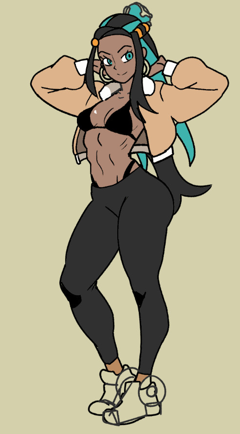 1girls, abs, aussy, bra, dark-skinned female, female, female only, long lega, nessa (pokemon), nintendo, pokemon, pokemon ss, solo, toned female