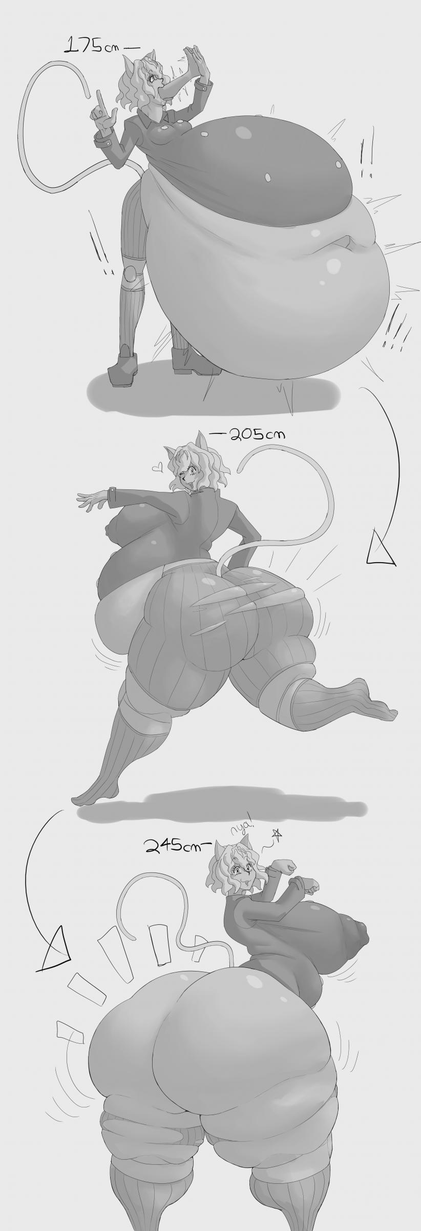 absorption, absorption vore, ambiguous prey, ass expansion, big ass, big belly, big breasts, big butt, big thighs, breast expansion, breast growth, breast growth (enlargement), breasts, cameracat, cat girl, cat tail, catgirl, colossal ass, digestion, expansion, fatal vore, female, female pred, height growth, hunter x hunter, hyper ass, hyper breasts, hyper butt, mass vore, multiple prey, neferpitou, post-vore, ripped clothing, taller female, thick thighs, unwilling prey, vore, vore belly, weight gain