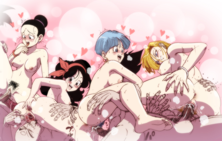 4boys 4girls android_18 anus areolae ass black_eyes black_hair blonde_hair blue_eyes blue_hair blush bracelet breasts bulma bulma_briefs chichi completely_nude completely_nude_female completely_nude_male cunnilingus dragon_ball dragon_ball_z earrings feet female good_launch group_sex hair_bun hair_ribbon happy happy_sex heart highres hoop_earrings krillin kuririn large_breasts launch licking long_hair looking_back lunch_(dragon_ball) male multiple_girls muscular_male navel nipples nude onomatopoeia open_mouth oral orgy penis pubic_hair pussy pussy_juice ribbon sex short_hair sideboob simple_background smile soles son_goku spread_pussy straight sweat swingers tenshinhan therappy tien_shinhan toes tongue trembling vaginal_penetration vegeta