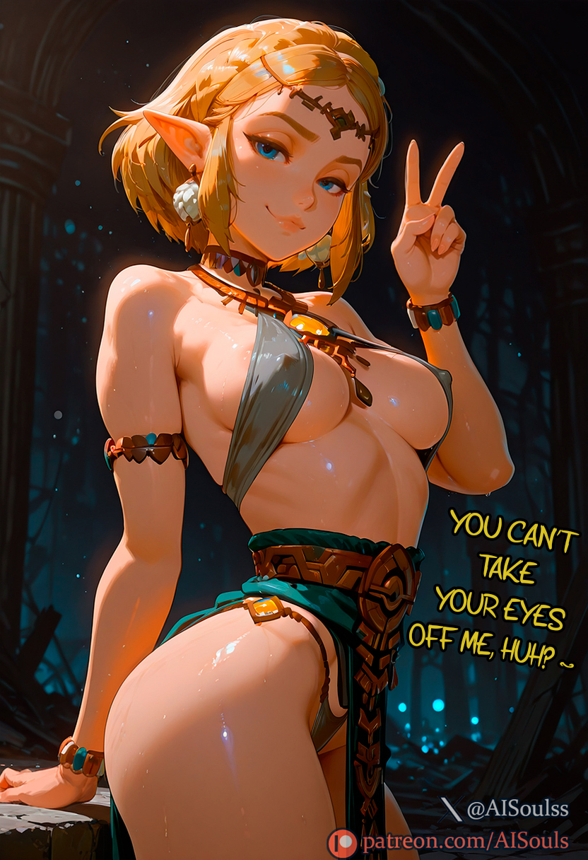 1girls, 2d, ai assisted, ai generated, aisouls, almost naked, bare shoulders, bikini, blonde hair, blue eyes, blush, bracelet, breasts, comic, dialogue, earrings, elf, elf ears, english text, erect nipples, female, light skin, light-skinned female, lipstick, looking at viewer, medium breasts, naughty face, necklace, night, nude, patreon username, pov, princess zelda, smirk, tagme, talking to viewer, tears of the kingdom, text, the legend of zelda, thighs, tiara, uncensored, white dress, zelda (tears of the kingdom)