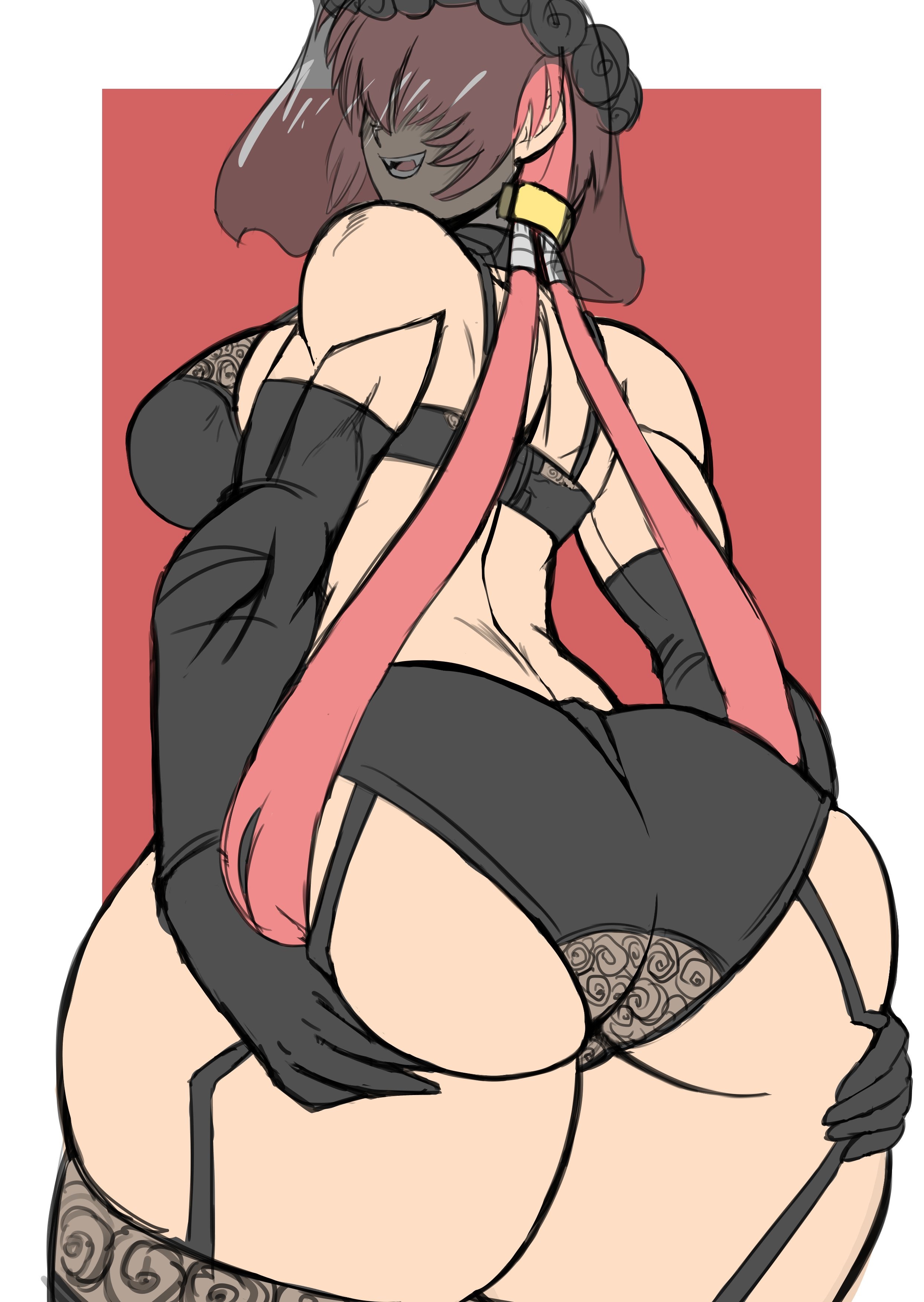 1girls, about to burst, ass, ass too big, barely contained, barely contained ass, big ass, big breasts, black panties, breasts, charge sol, curvy, curvy female, fat ass, female, female focus, from behind, grabbing, grabbing ass, grabbing own ass, grabbing own butt, huge ass, imminent wardrobe malfunction, jiggle, king of fighters, light skin, light-skinned female, lingerie, long hair, looking at own ass, looking at own butt, looking back, looking back at ass, looking back at self, looking down at self, muscular, muscular female, pale skin, pale-skinned female, panties, ponytail, red hair, see-through clothes, see-through clothing, shermie (kof), smile, smiling, socks, standing, thick, thick ass, thick thighs, thighs, tight fit, too tight, undersized clothes, undersized clothing, wide hips