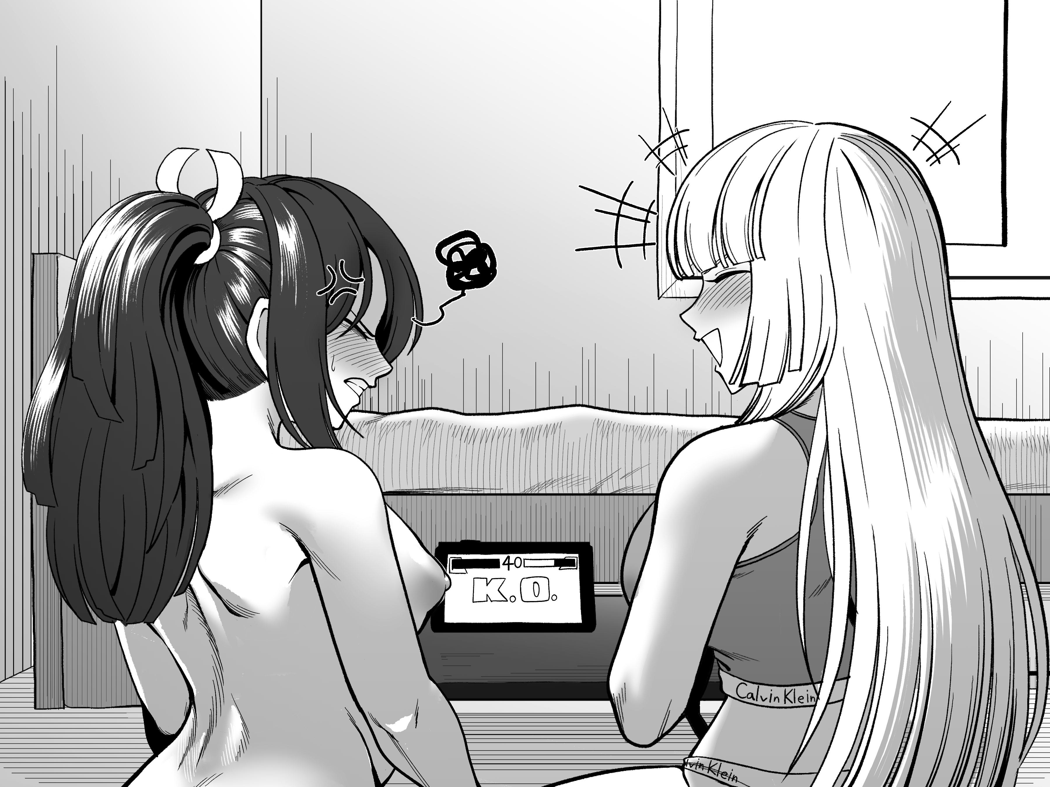 1futa, 1girls, angry, bed, bedroom, belly, belly bulge, blush, breasts, capcom, closed eyes, clothed, clothed female, clothing, completely nude, cumflated belly, cumflation, defeated, emilie de rochefort, fatal fury, female, futa on female, futanari, huge breasts, intersex, king of fighters, long hair, mai shiranui, monochrome, nintendo, nintendo controller, nintendo switch, nipples, nude, nude female, open mouth, open smile, queen's gate, sitting, smile, snk, stomach bulge, tekken, tekken 8, tekkin papa, trembling, video games