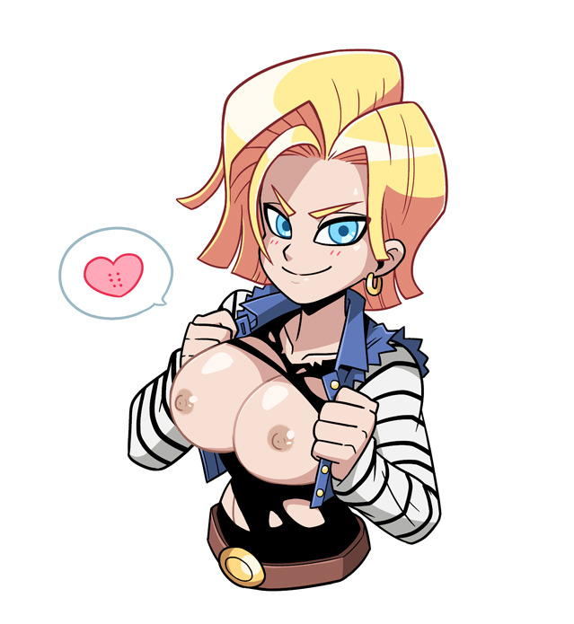 abs android_18 blonde_hair blue_eyes cleavage datskelebutt dragon_ball dragon_ball_z erect_nipples itsdatskelebutt large_breasts short_hair solo