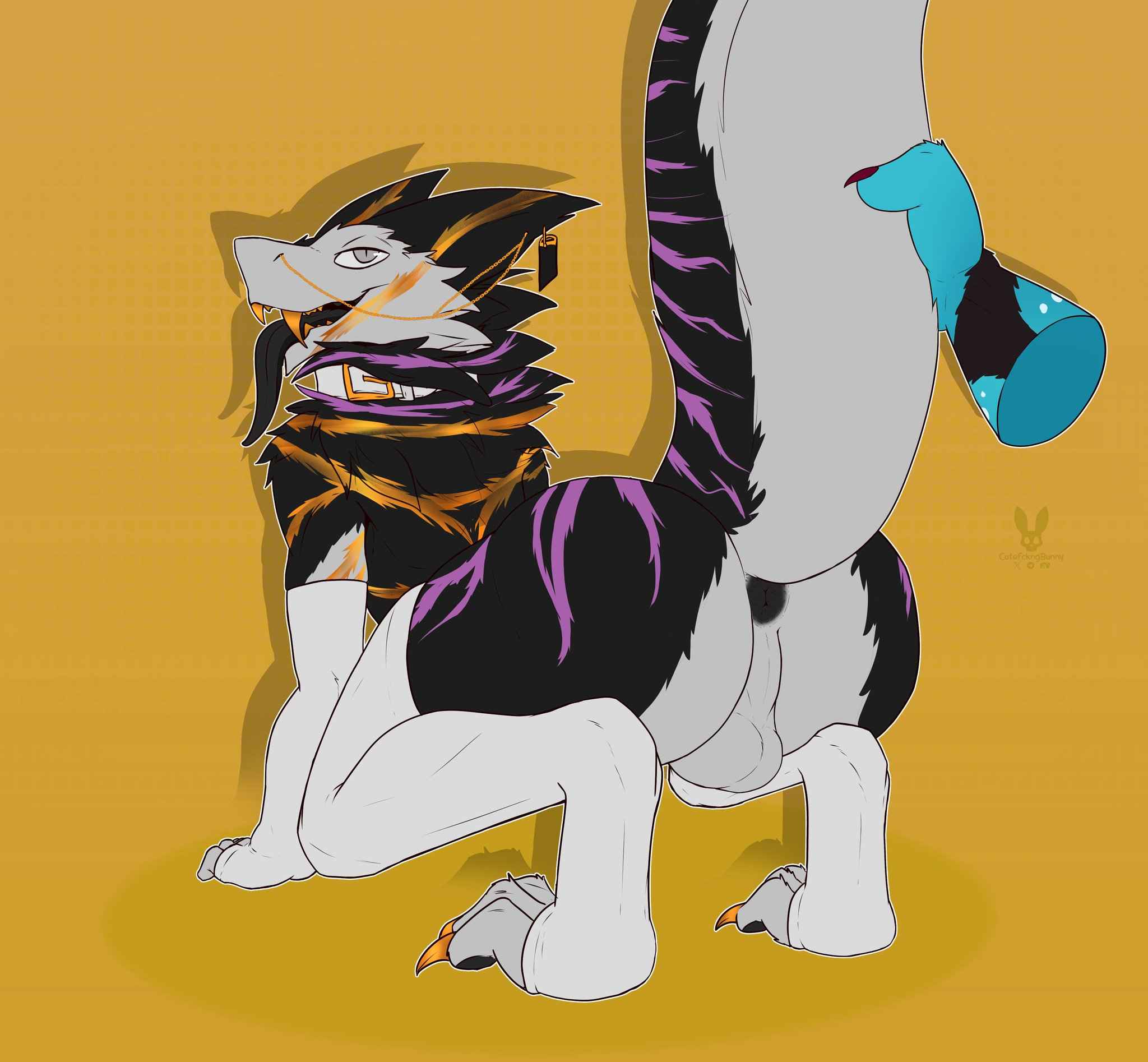 anus brassi clothing collar cutefckngbunny deer duo hi_res kaikyo legwear male male/male mammal non-human non-human_only raised_tail sergal stockings tail tongue tongue_out