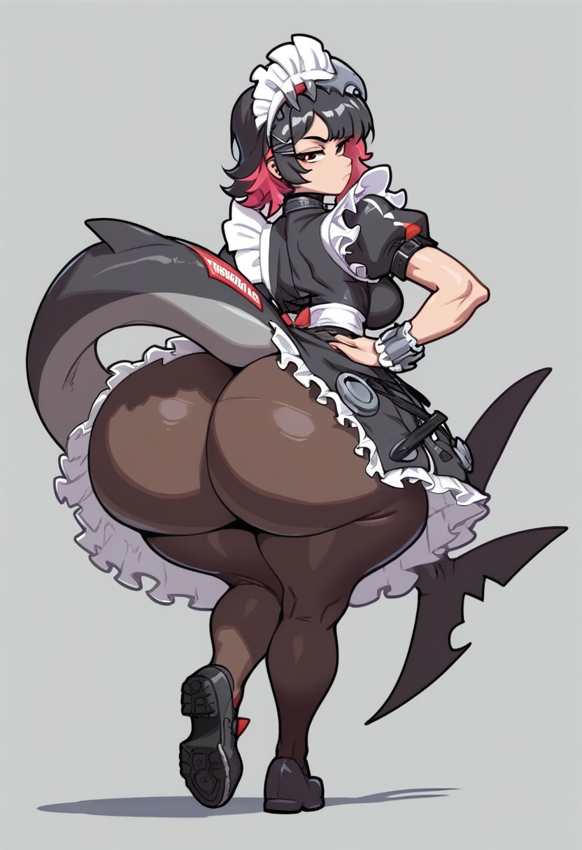 ai_generated big_ass big_breasts ellen_joe gigantic_ass gvukub hoyoverse huge_ass maid shark_girl thick_thighs wide_hips wobbling_ass zenless_zone_zero