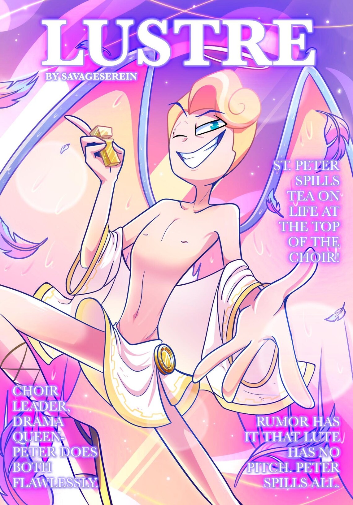 2025 angel angel_wings hazbin_hotel male male_only partially_nude saint_peter's_cross saint_peter_(hazbin_hotel) smile tease twink vivienne_medrano vivziepop