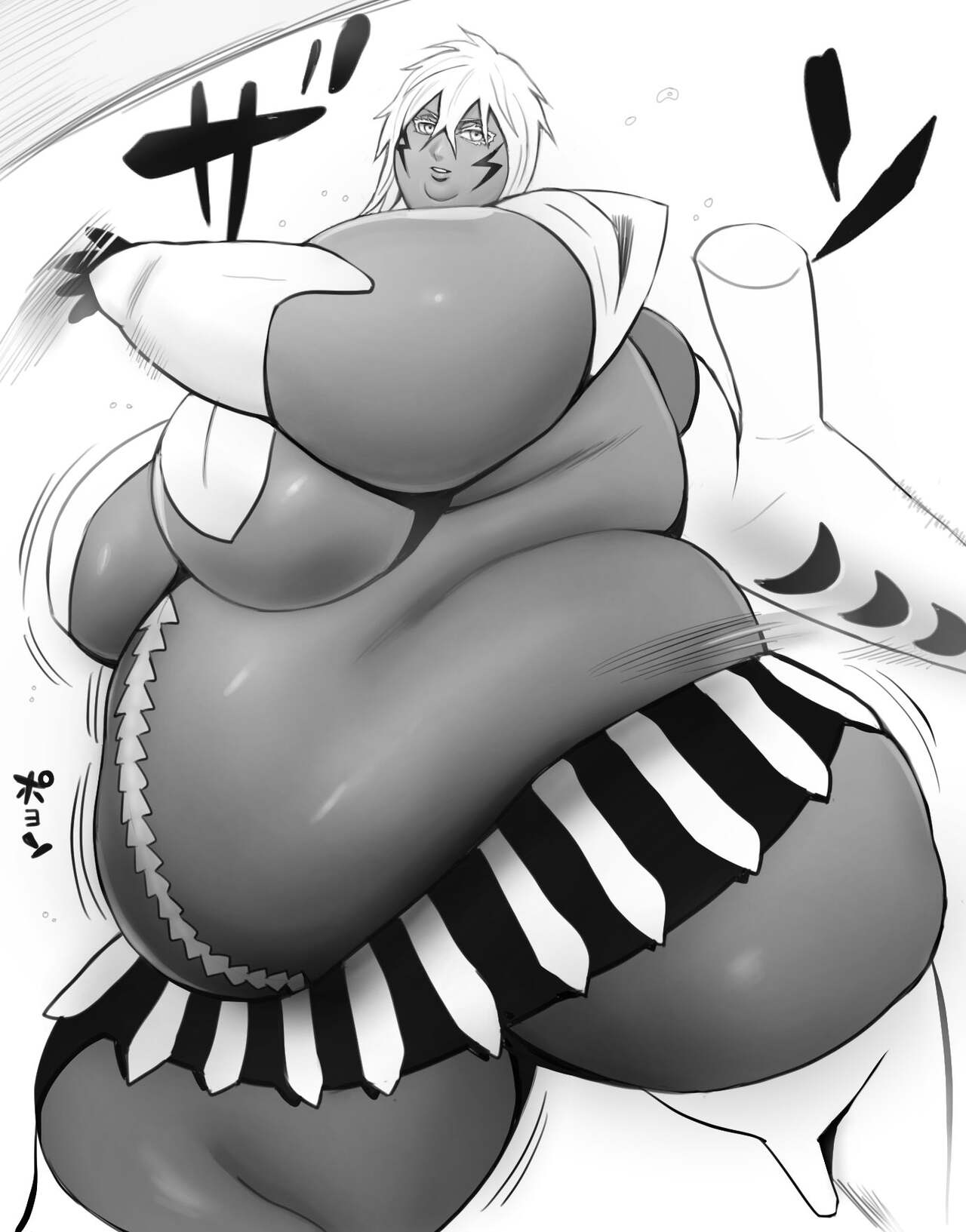 1girls bbw black_and_white bleach fat_fetish large_belly large_breasts nikutsuki obese posing_with_weapon short_hair tanned_skin tier_harribel