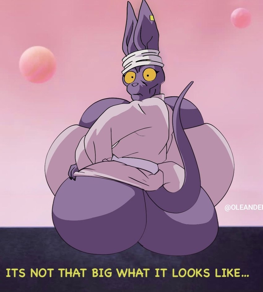 bathrobe beerus behind_view butt_crack catgirl dragon_ball dragon_ball_super embarrassed embarrassed_female embarrassed_nude_female feline feline_humanoid huge_ass huge_breasts mtf_crossgender oleanderin rule_63 sideboob