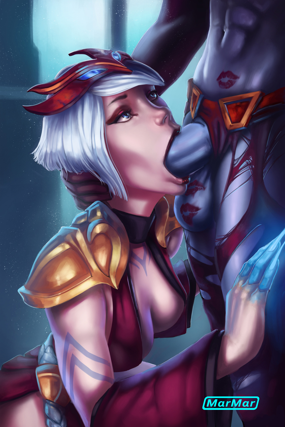 blood moon elise, blood moon series, clothing, crossover, demon, dota 2, elise kythera zaavan, female, futa on female, futanari, intersex, league of legends, marmar, oral, queen of pain, riot games, succubus, tagme