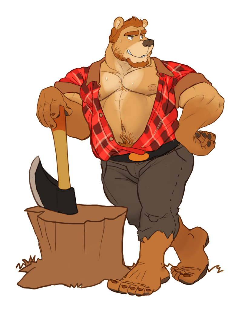 2013 axe bara bear beard clothed feet solo spookeedoo white_background