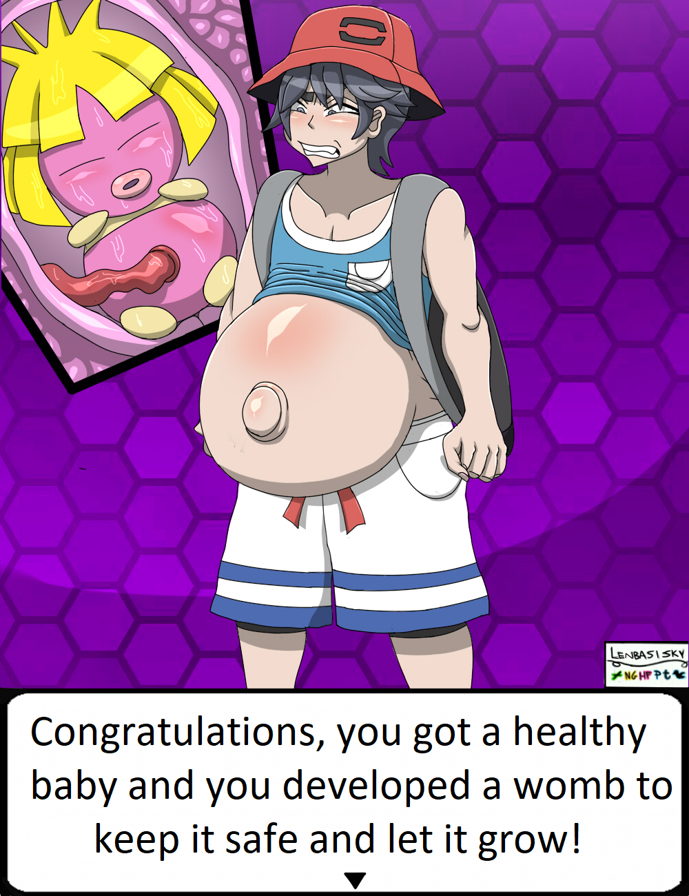 1boy belly_expansion big_belly big_lips breast_expansion clothing egg elio_(pokemon) elio_(pokemon_usm) feminization fetus hat jynx lenbasisky male male_pregnancy milk milking pokémon_(species) pokemon pokemon_(species) pokemon_usm pregnancy pregnant ready_to_pop sissification smoochum text trainer transformation womb